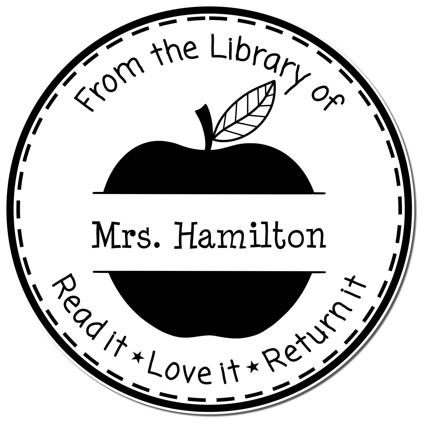 Solid Apple PSI Pre-Inked Personalizable Unique Teacher Library Imprint Stamp