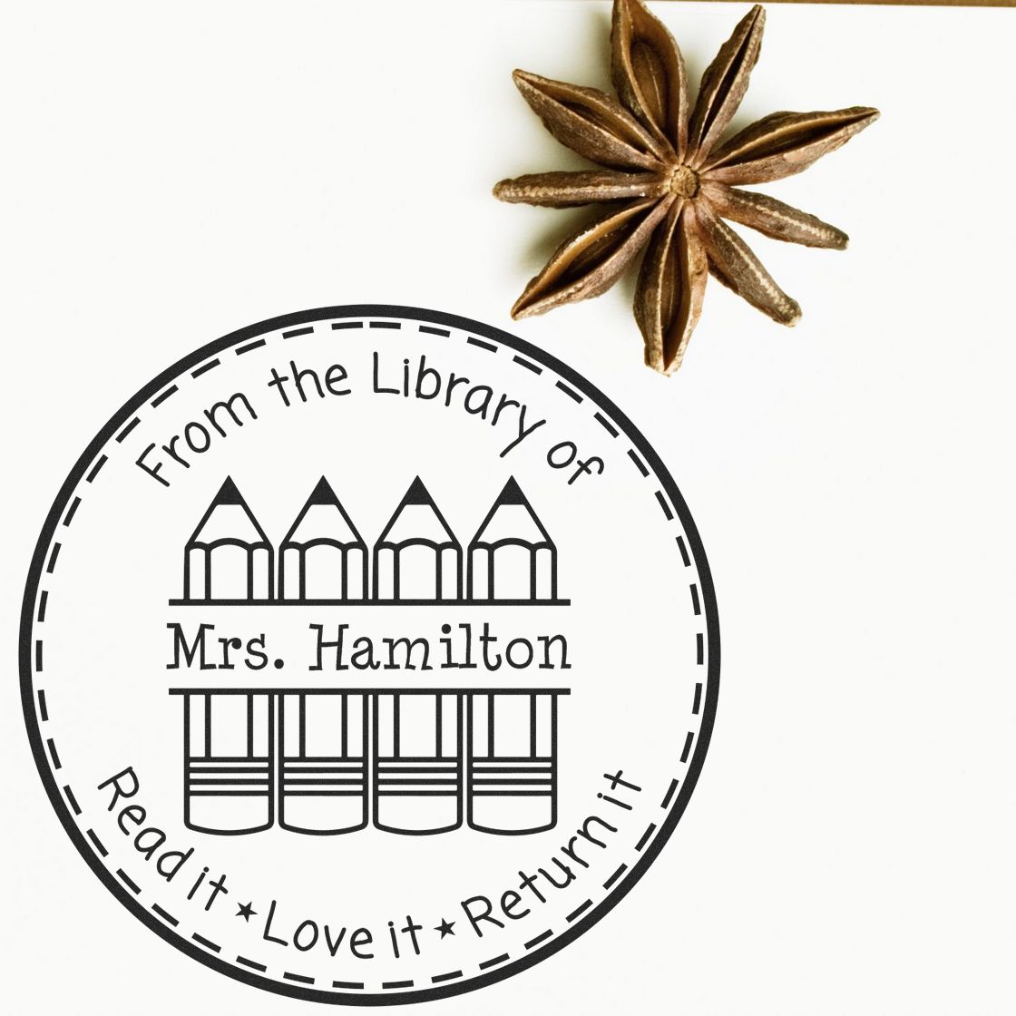 Four Pencils Customized Teacher Library Stamp