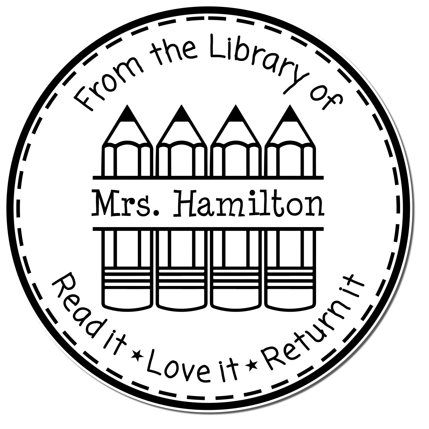 Four Pencils Customized Teacher Library Stamp