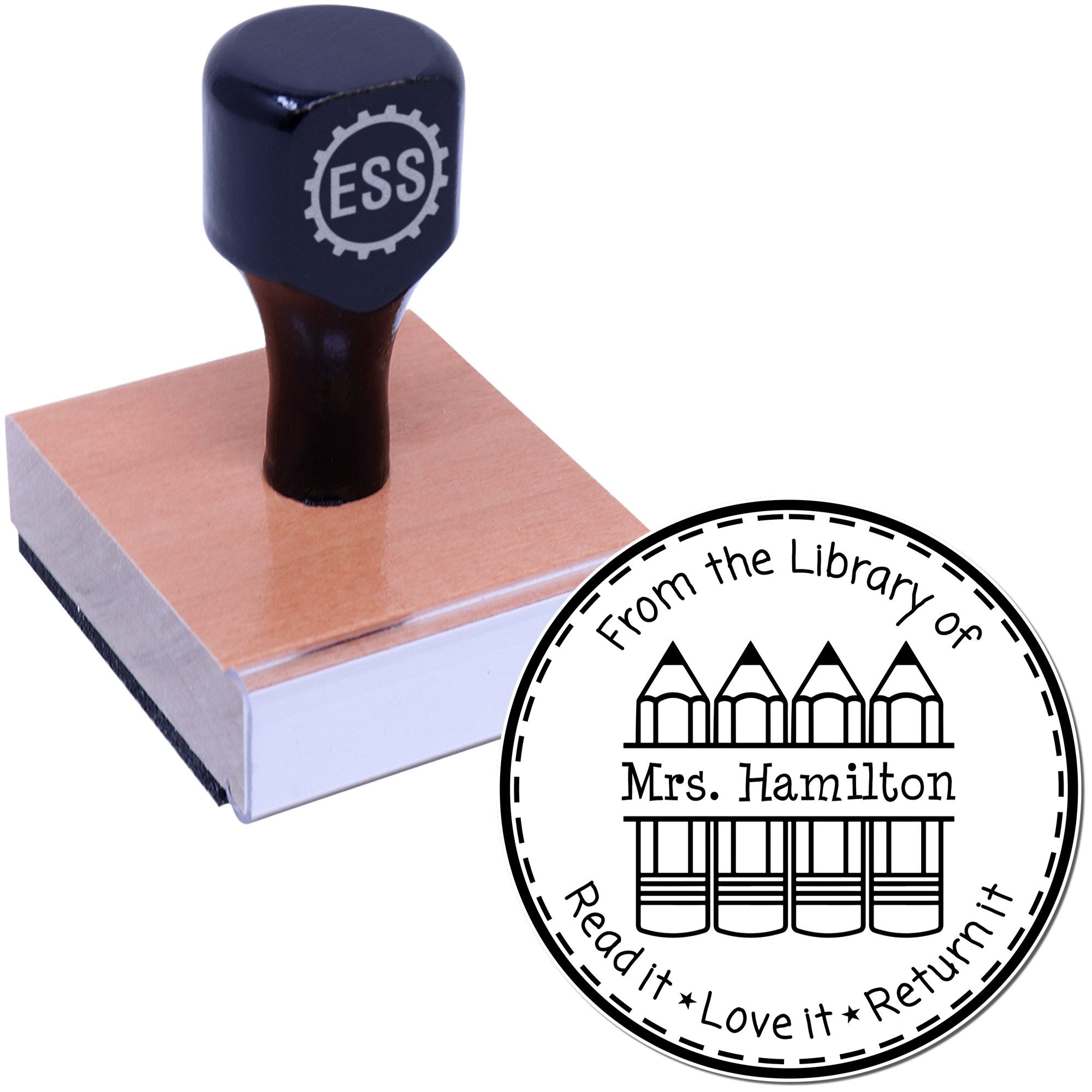 Four Pencils Customized Teacher Library Stamp
