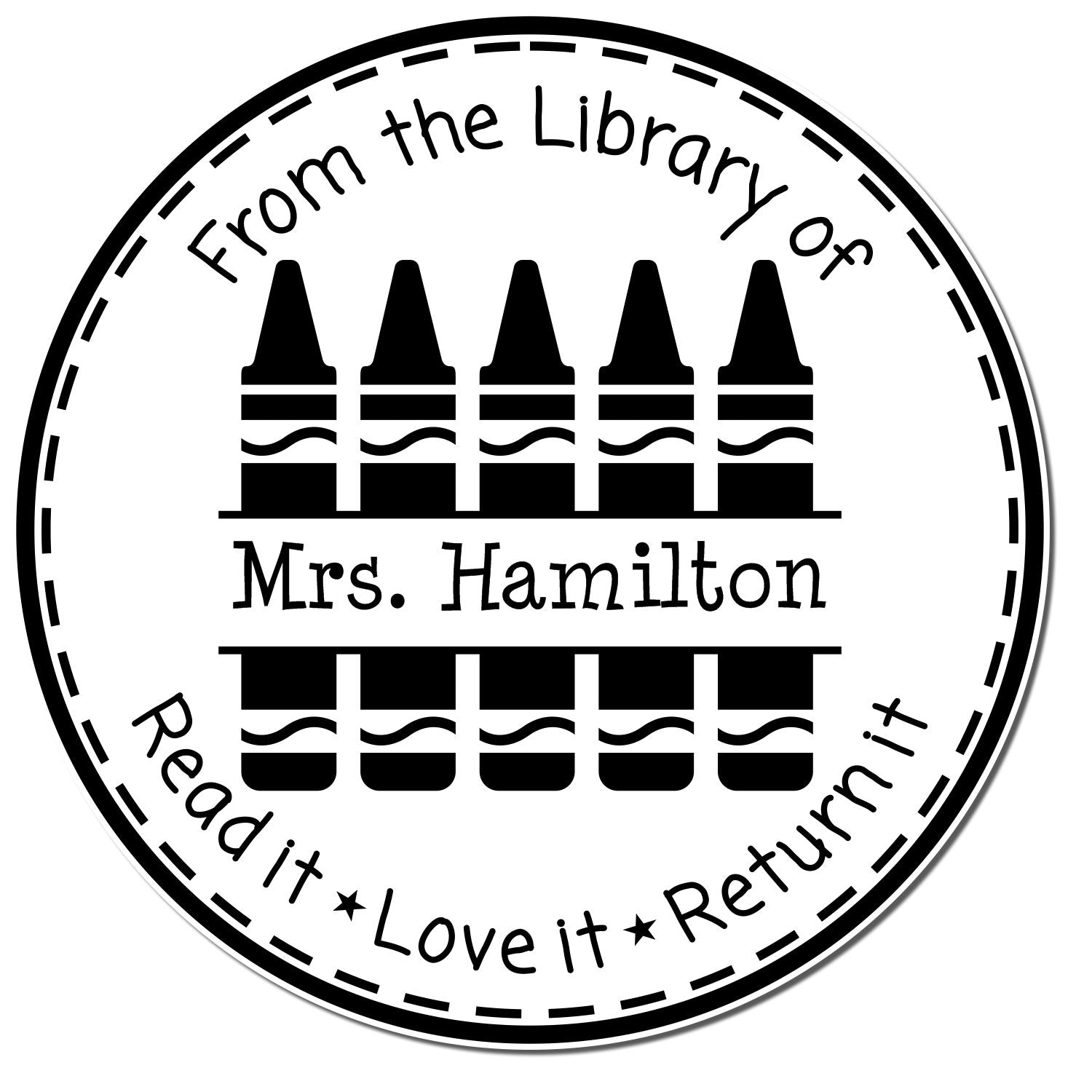 Solid Crayons Self-Inking Custom This Book Belongs To Teacher Stamp