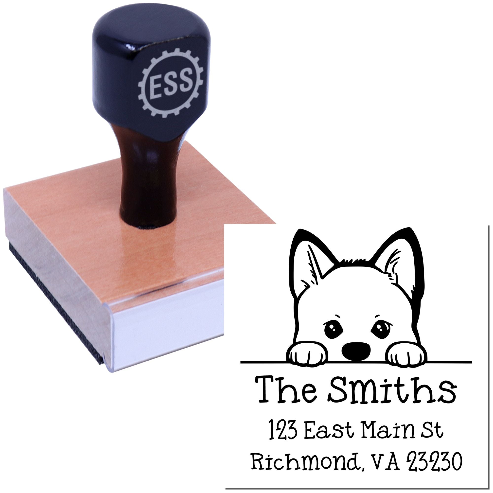 Wood Handle Akita Puppy Custom Return Address Stamp