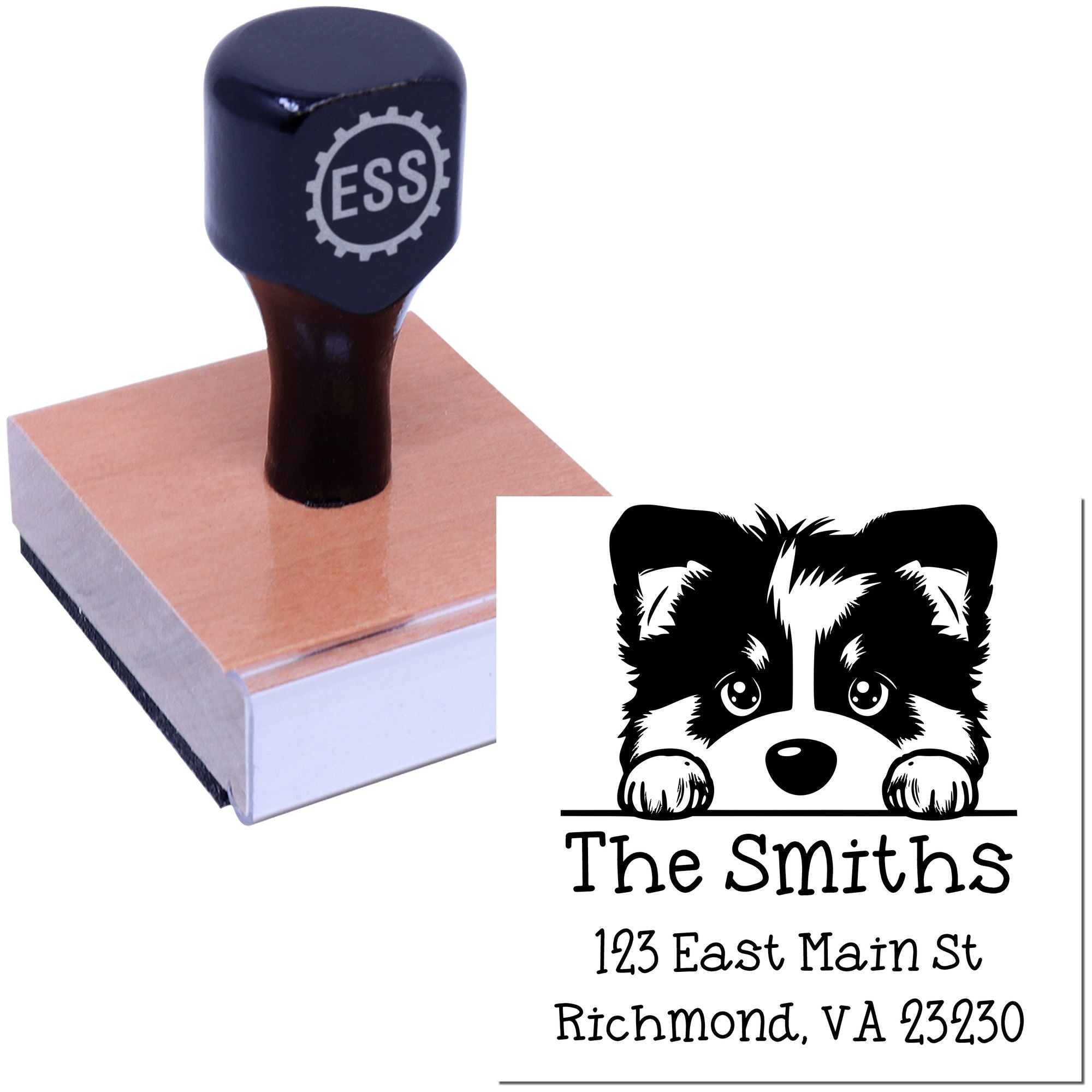 Wood Handle Alaskan Malamute Puppy Custom Name and Address Stamp