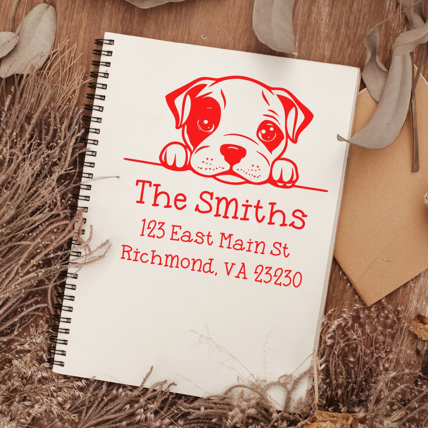 Wood Handle American Staffordshire Terrier Puppy Custom Mailing Stamp