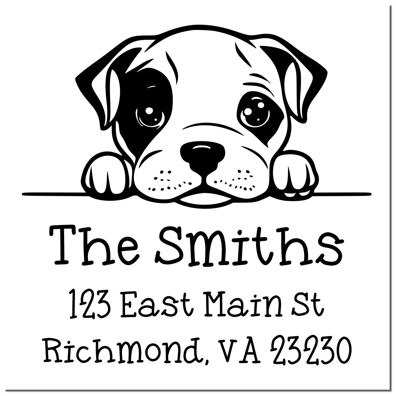 Self-Inking American Staffordshire Terrier Peeking Puppy Name and Address Stamp