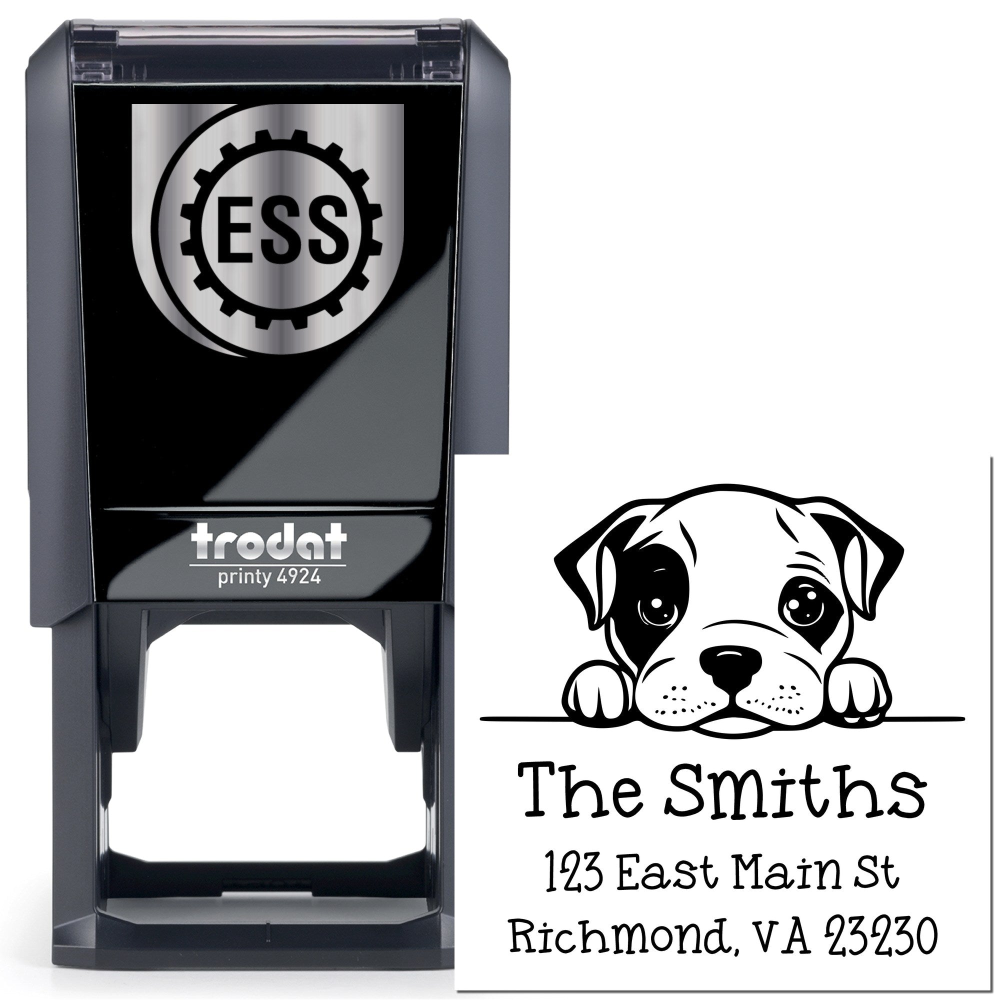 Self-Inking American Staffordshire Terrier Peeking Puppy Name and Address Stamp