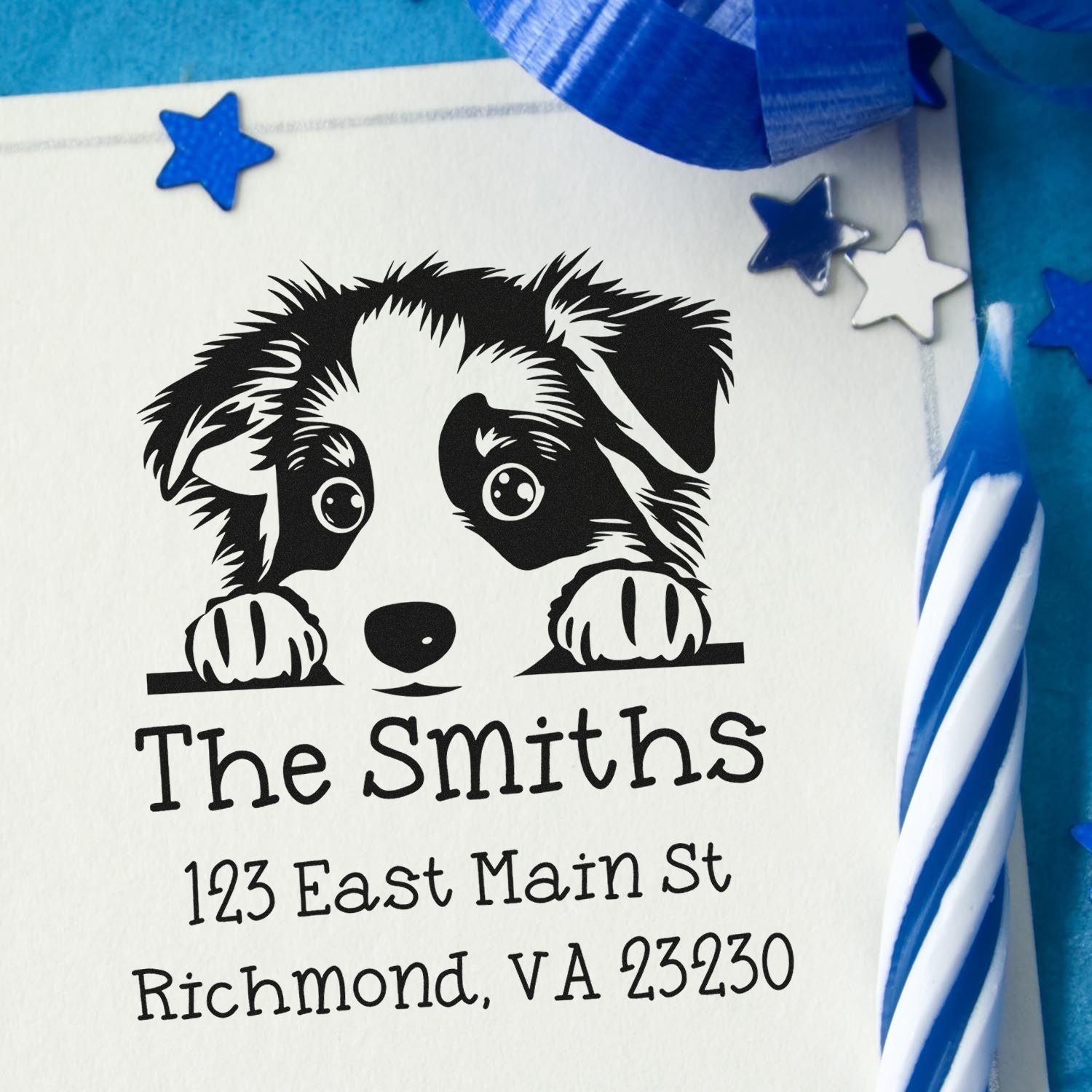 Wood Handle Australian Shepherd Puppy Custom Home Address Stamp