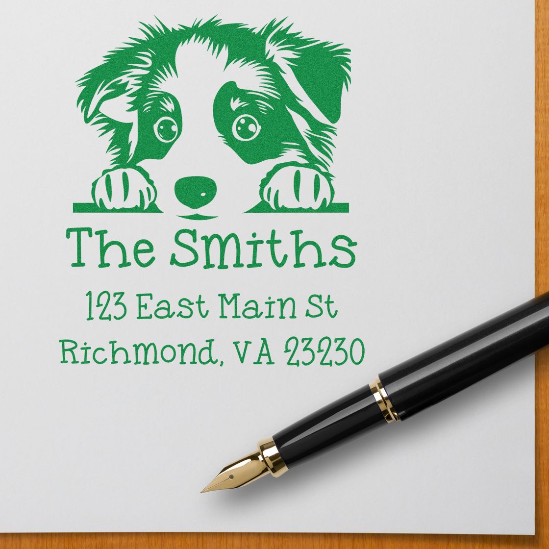 Wood Handle Australian Shepherd Puppy Custom Home Address Stamp