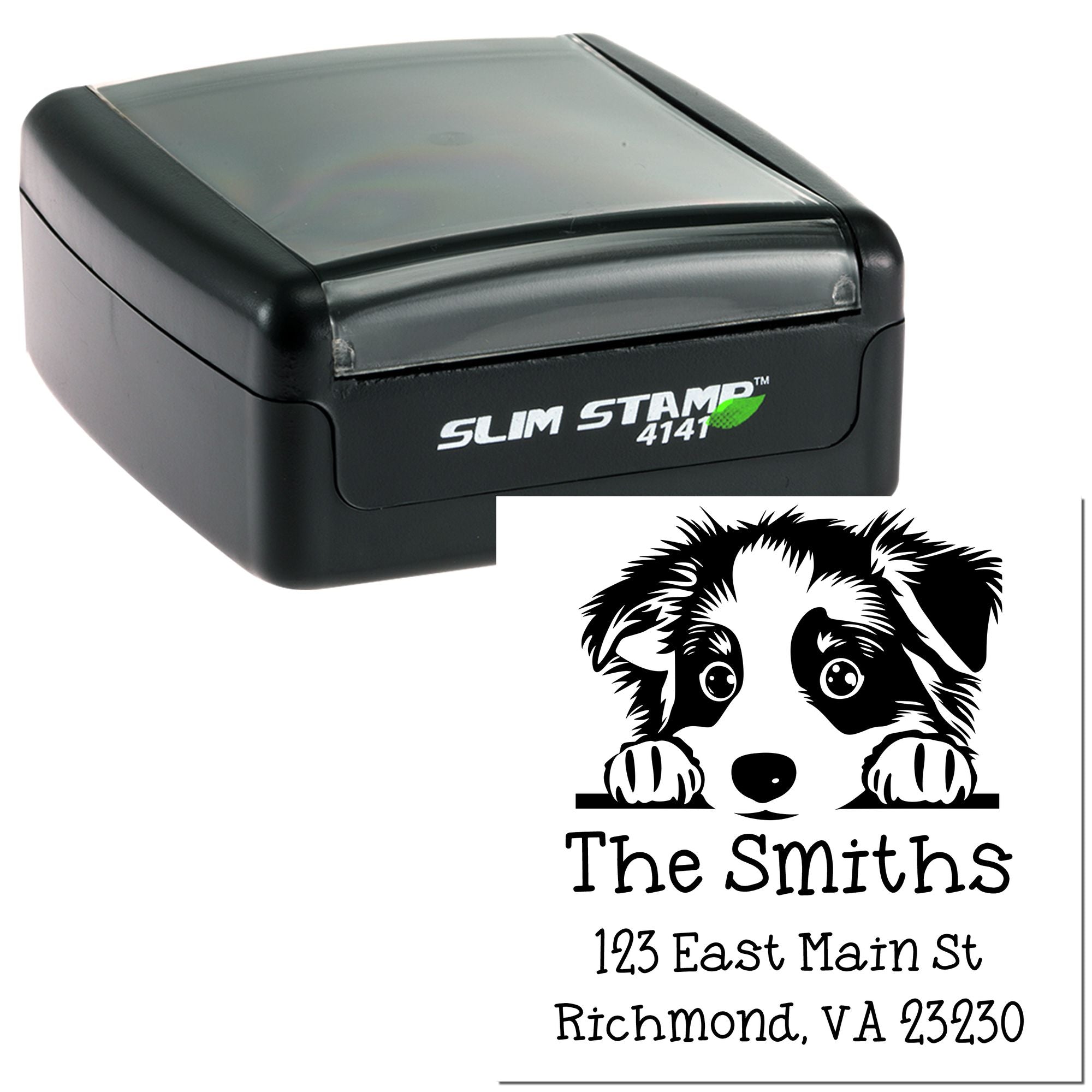 Slim Australian Shepherd Customized Name and Address Stamp