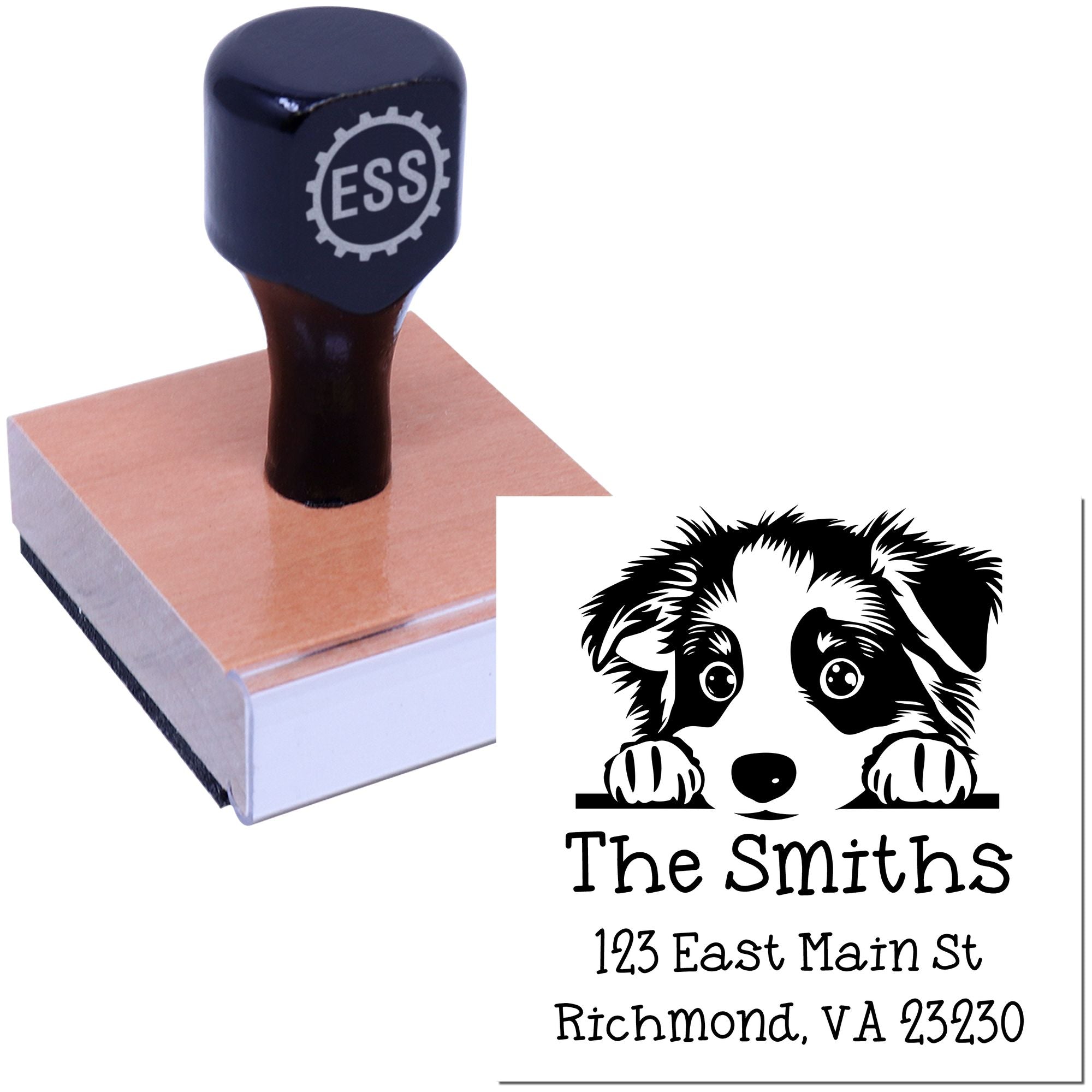 Wood Handle Australian Shepherd Puppy Custom Home Address Stamp