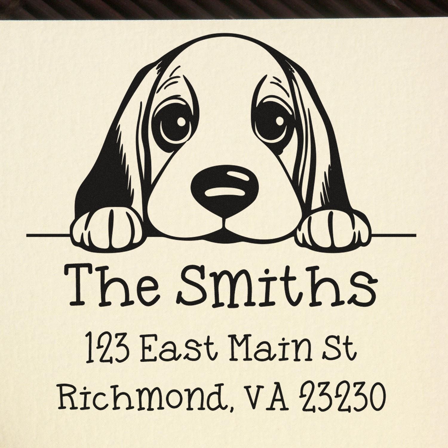 Wood Handle Basset Hound Puppy Custom Address Return Stamp