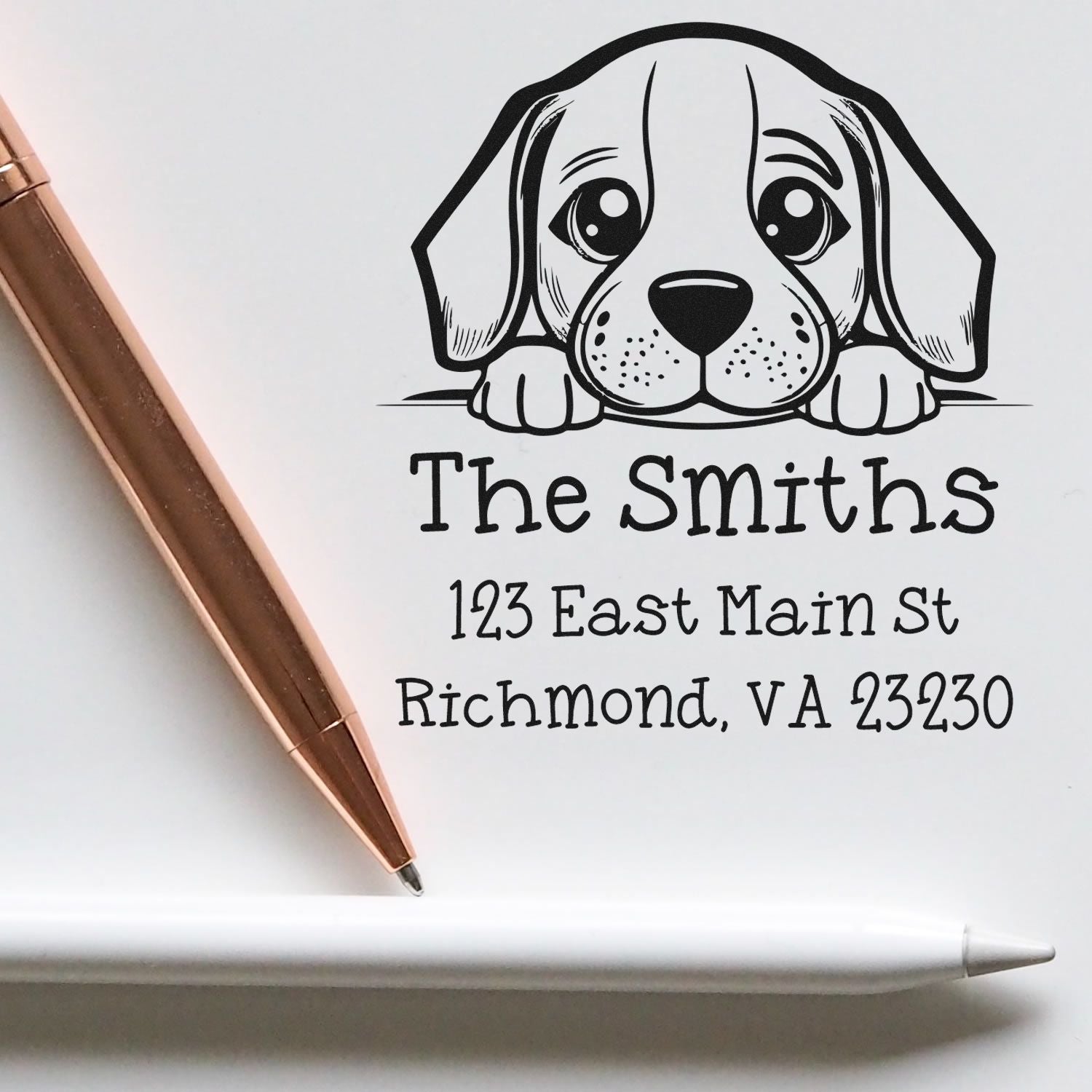 Wood Handle Beagle Puppy Custom Mailing Address Stamp