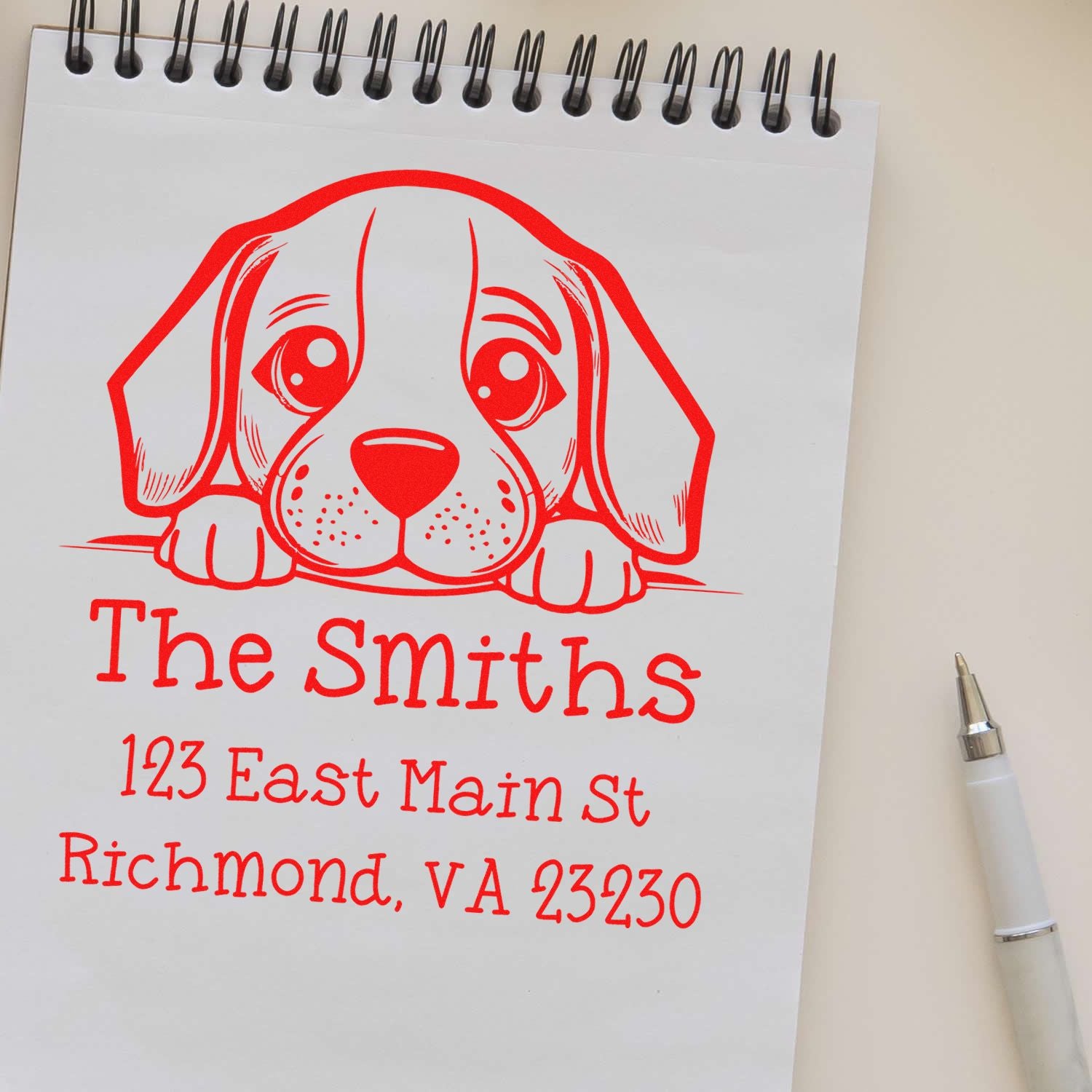 Wood Handle Beagle Puppy Custom Mailing Address Stamp