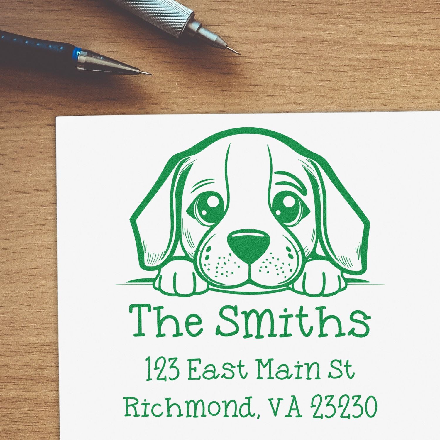 Wood Handle Beagle Puppy Custom Mailing Address Stamp