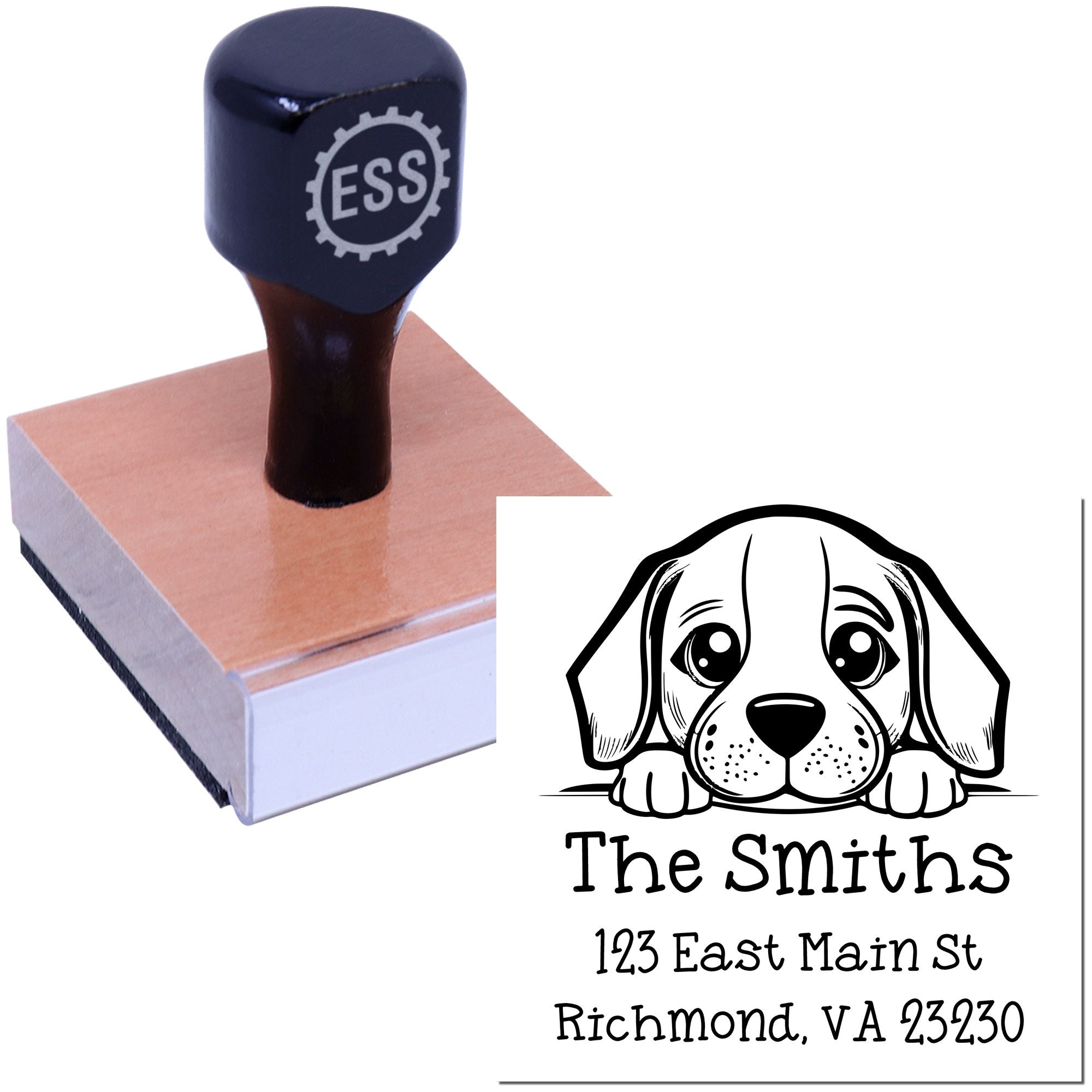 Wood Handle Beagle Puppy Custom Mailing Address Stamp