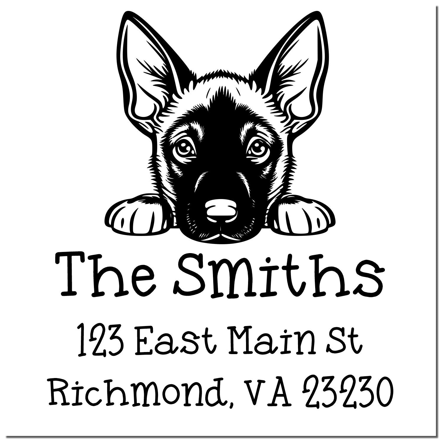 Wood Handle Belgian Malinois Puppy Custom Mail Address Stamp