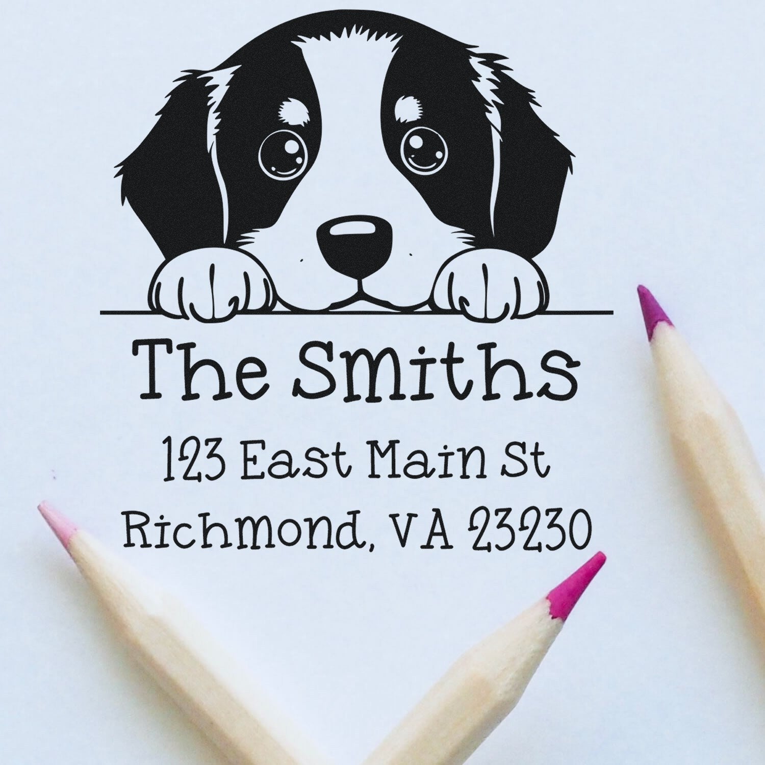 Wood Handle Bernese Mountain Puppy Custom New Address Stamp