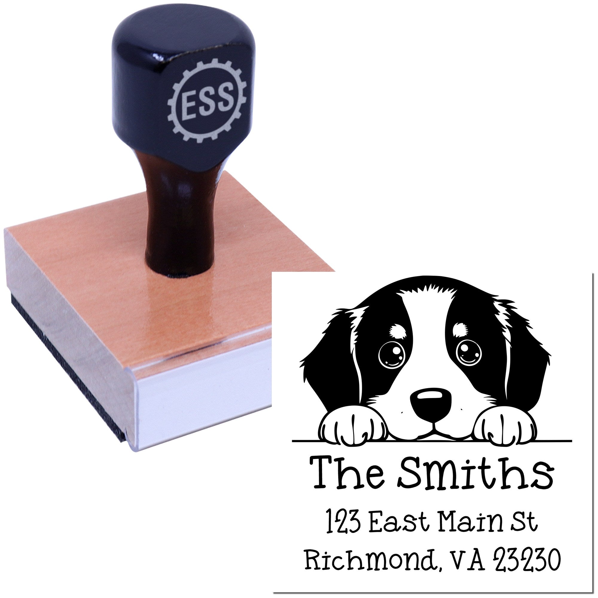 Wood Handle Bernese Mountain Puppy Custom New Address Stamp