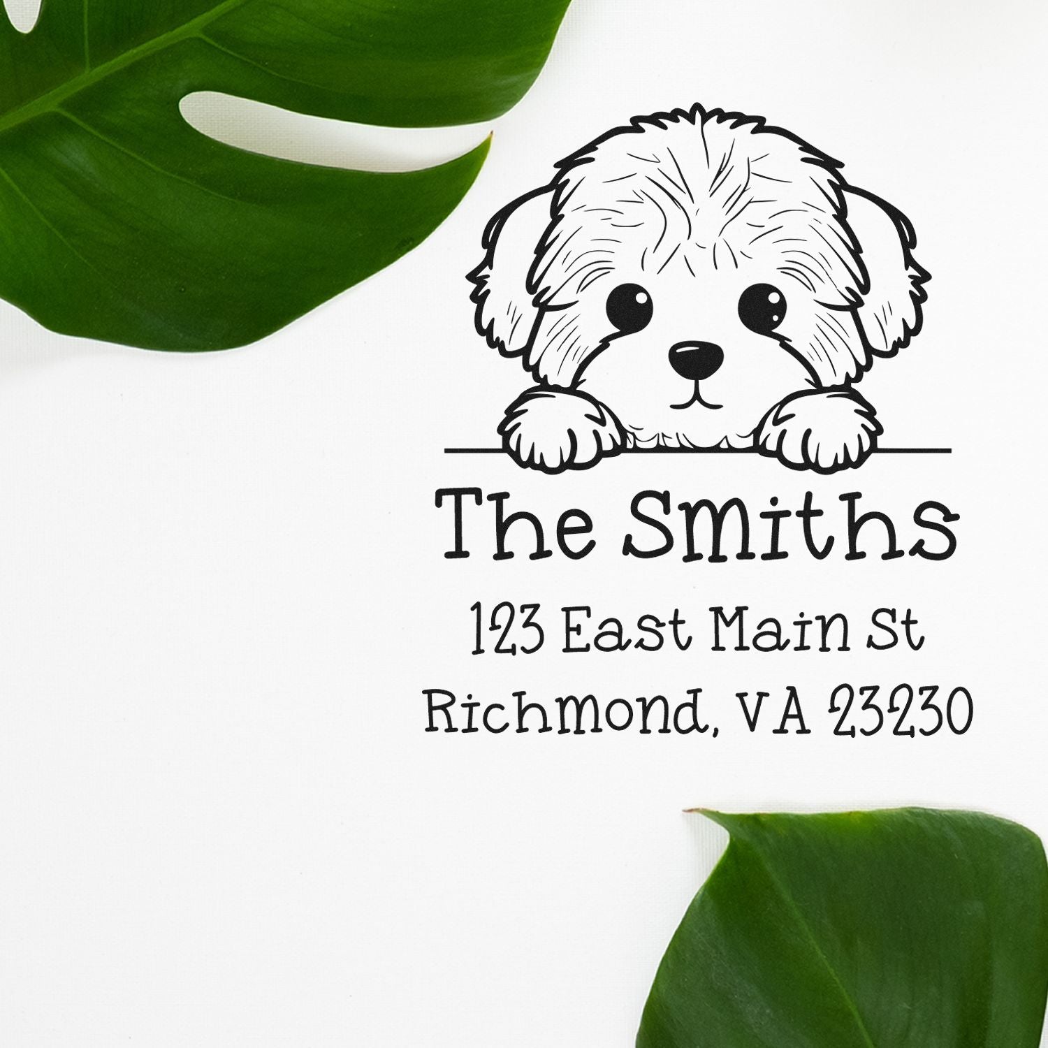 Wood Handle Bichon Frise Puppy Custom Home Address Stamp