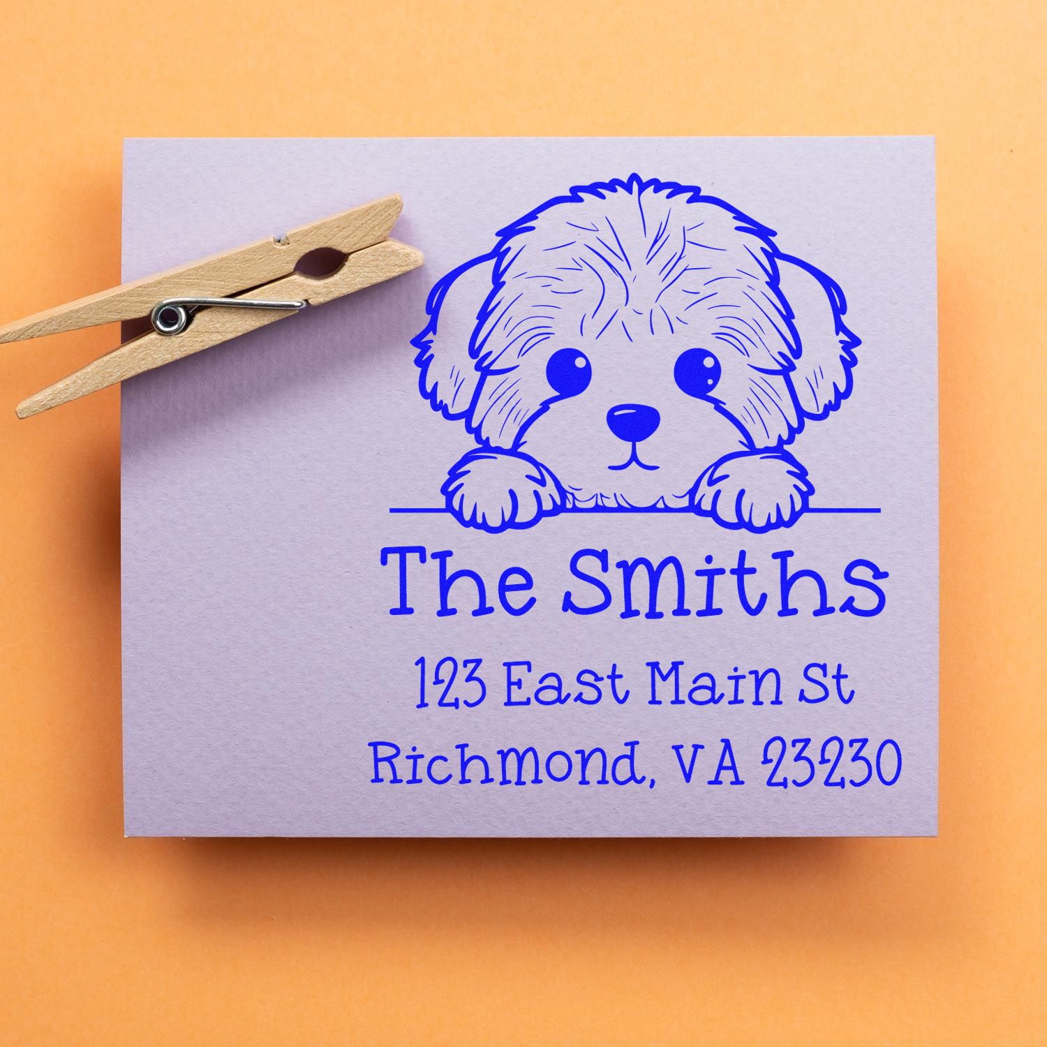 Wood Handle Bichon Frise Puppy Custom Home Address Stamp