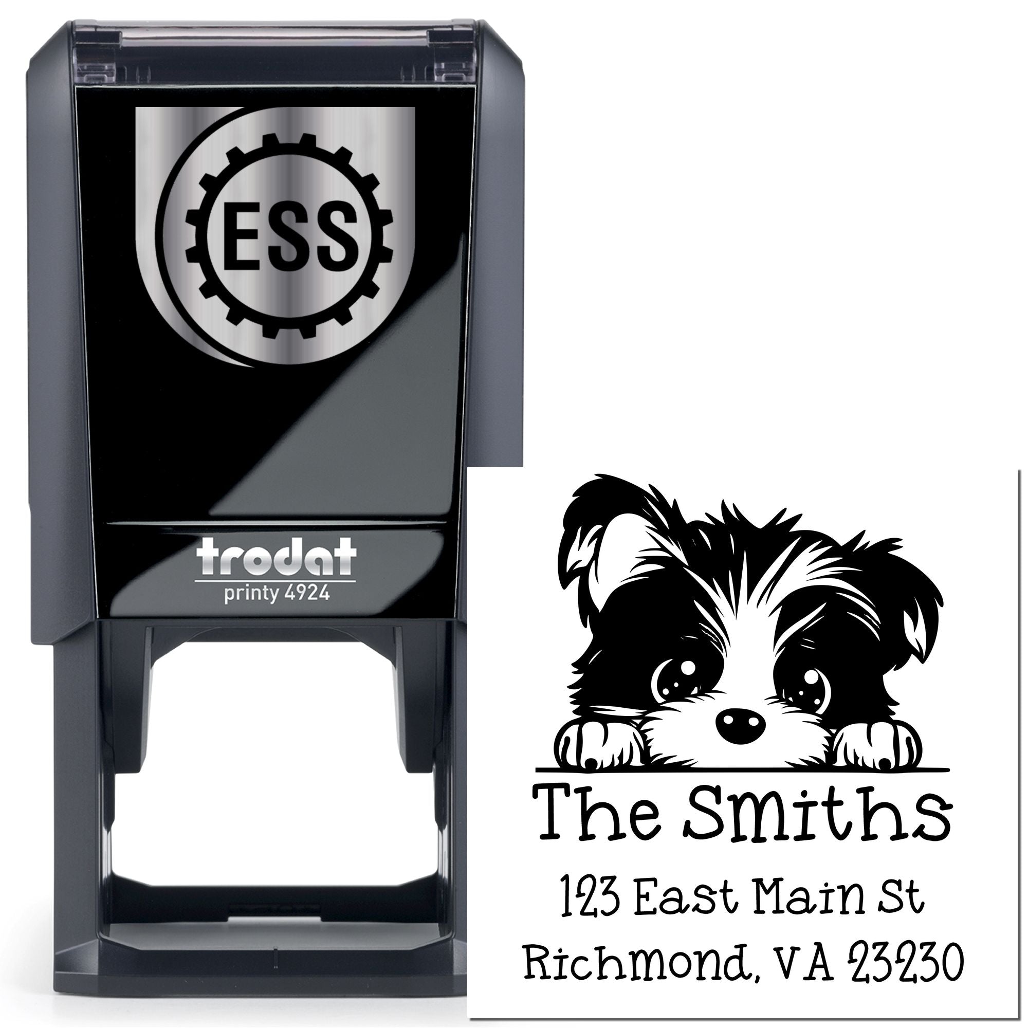 Self-Inking Biewer Terrier Peeking Puppy Home Address Stamp