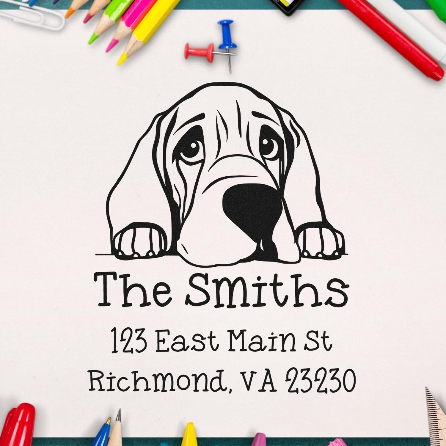 Wood Handle Bloodhound Puppy Custom Address Label Stamp