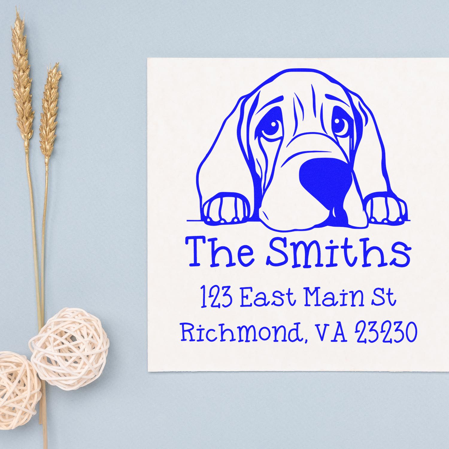 Wood Handle Bloodhound Puppy Custom Address Label Stamp