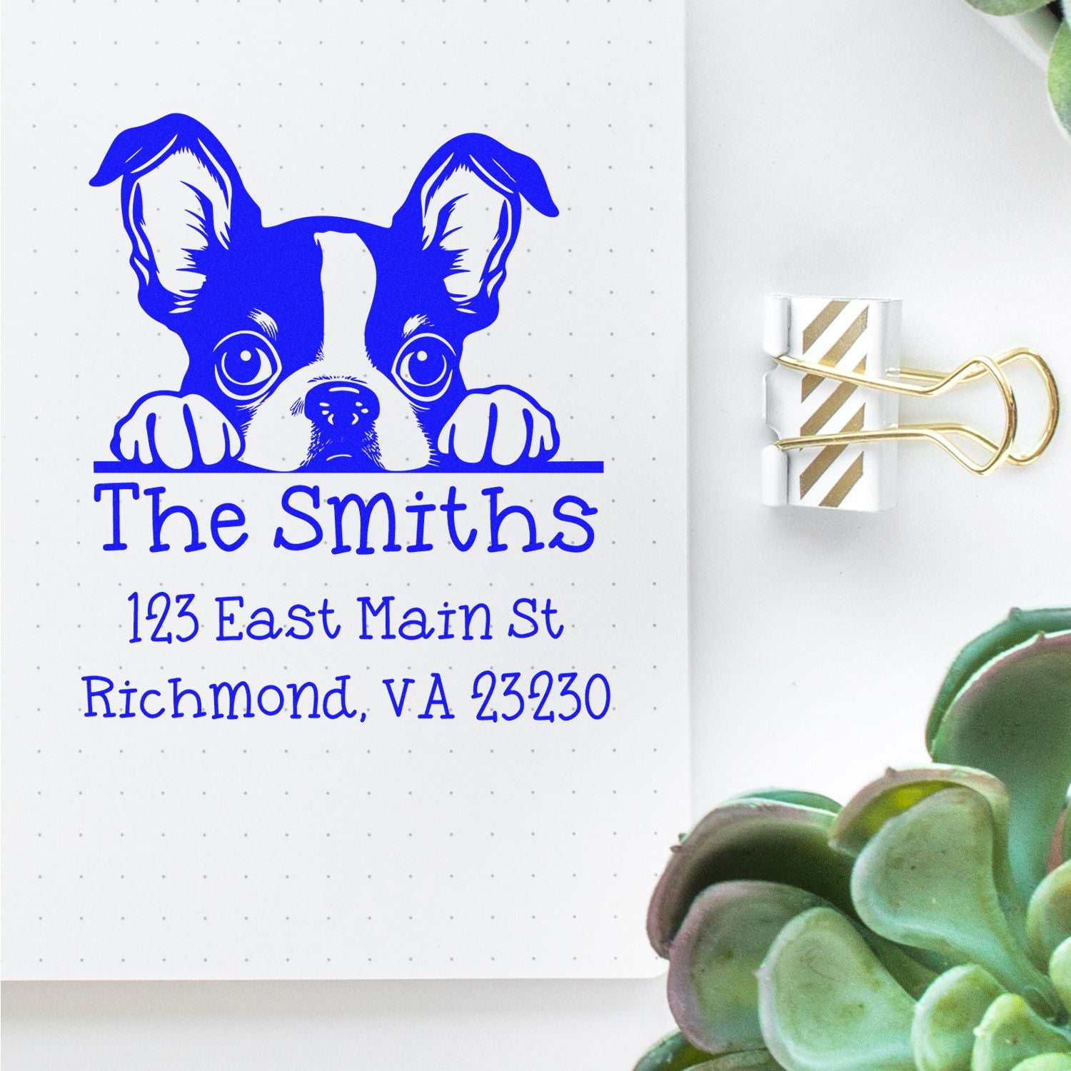 Slim Boston Terrier Customized Address Label Stamp