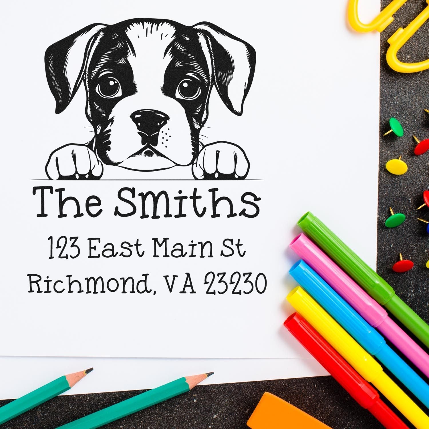 Wood Handle Boxer Puppy Custom Custom Address Stamp