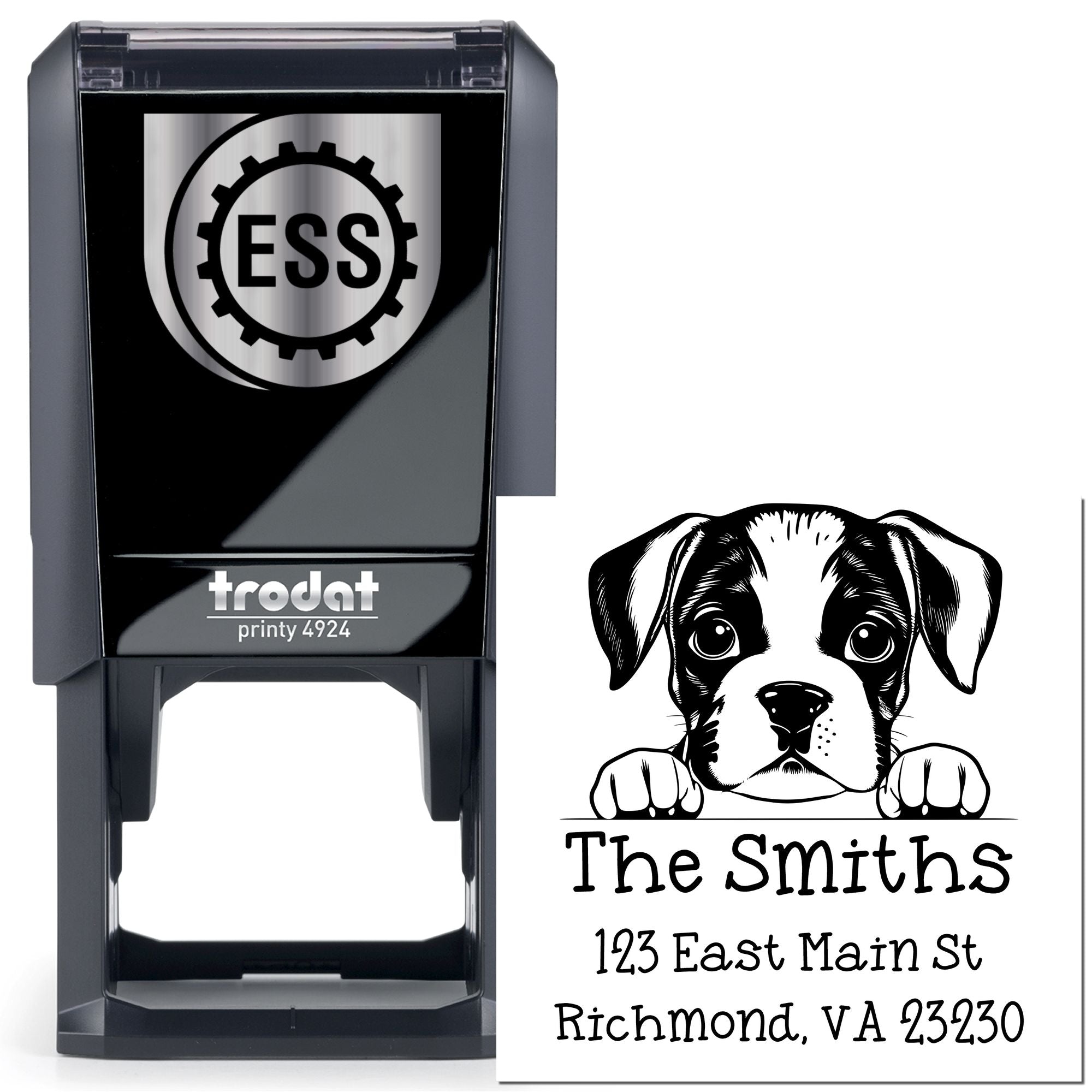 Self-Inking Boxer Peeking Puppy Return Address Stamp