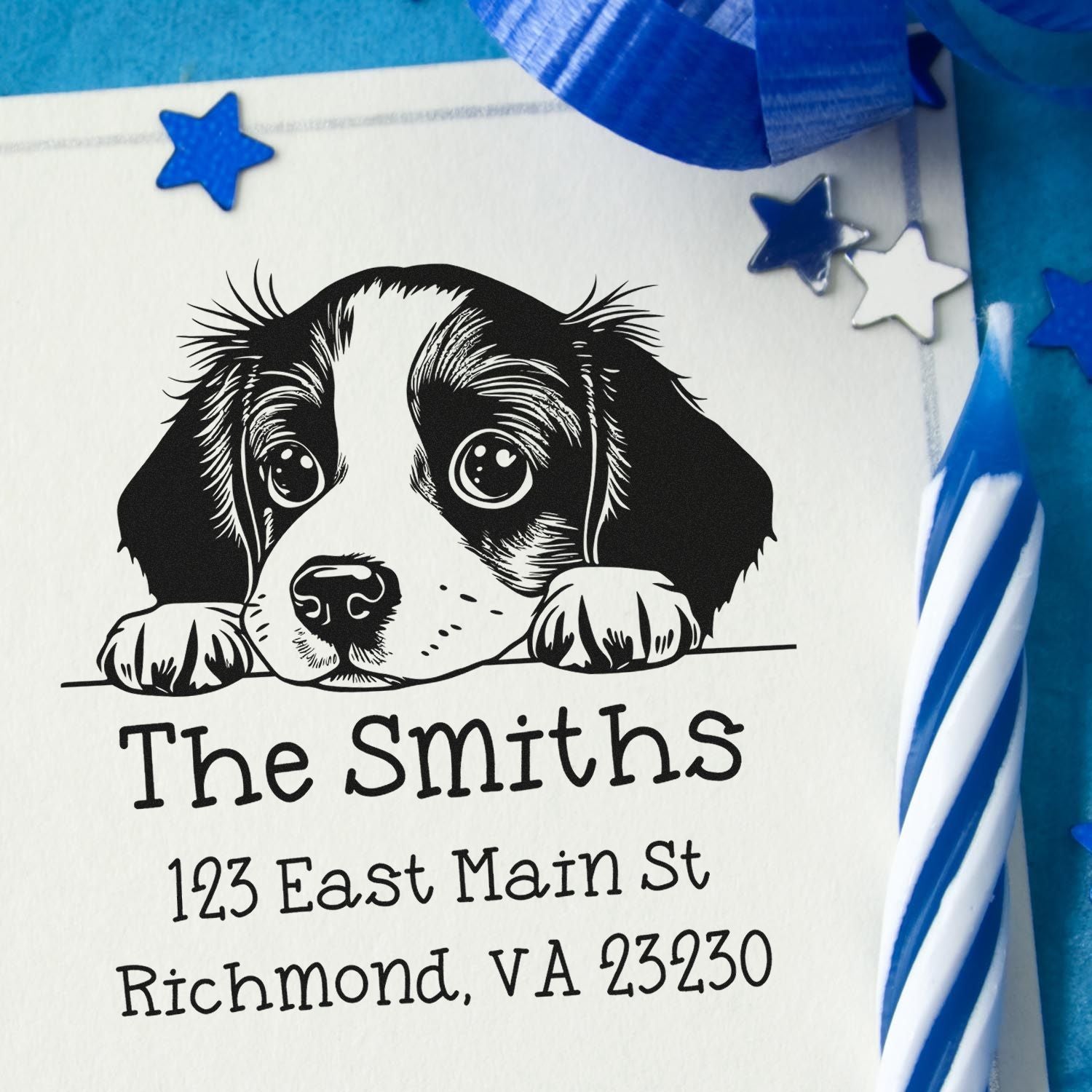 Wood Handle Brittany Puppy Custom Name and Address Stamp