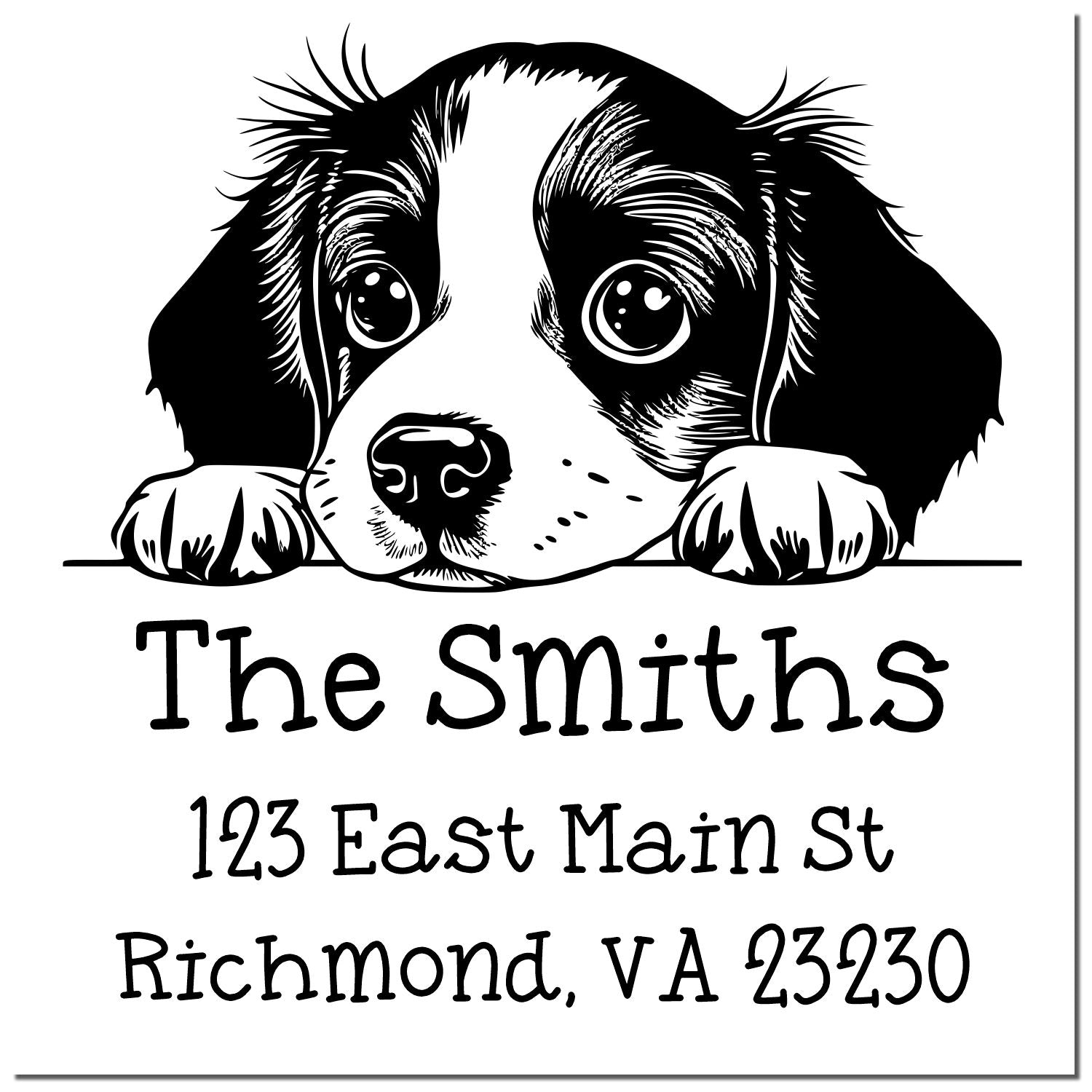 Wood Handle Brittany Puppy Custom Name and Address Stamp