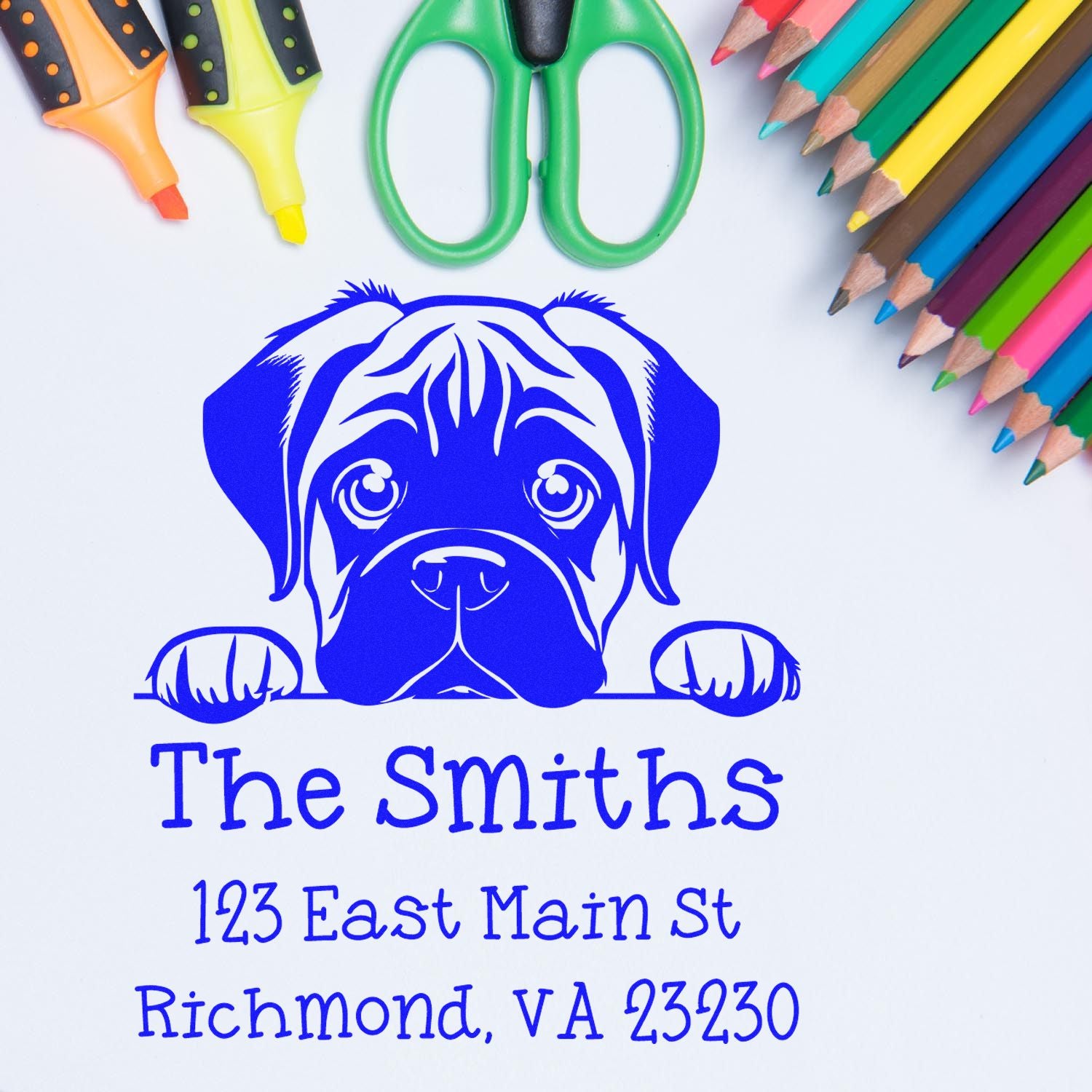 Wood Handle Bullmastiff Puppy Custom High-Quality Address Stamp