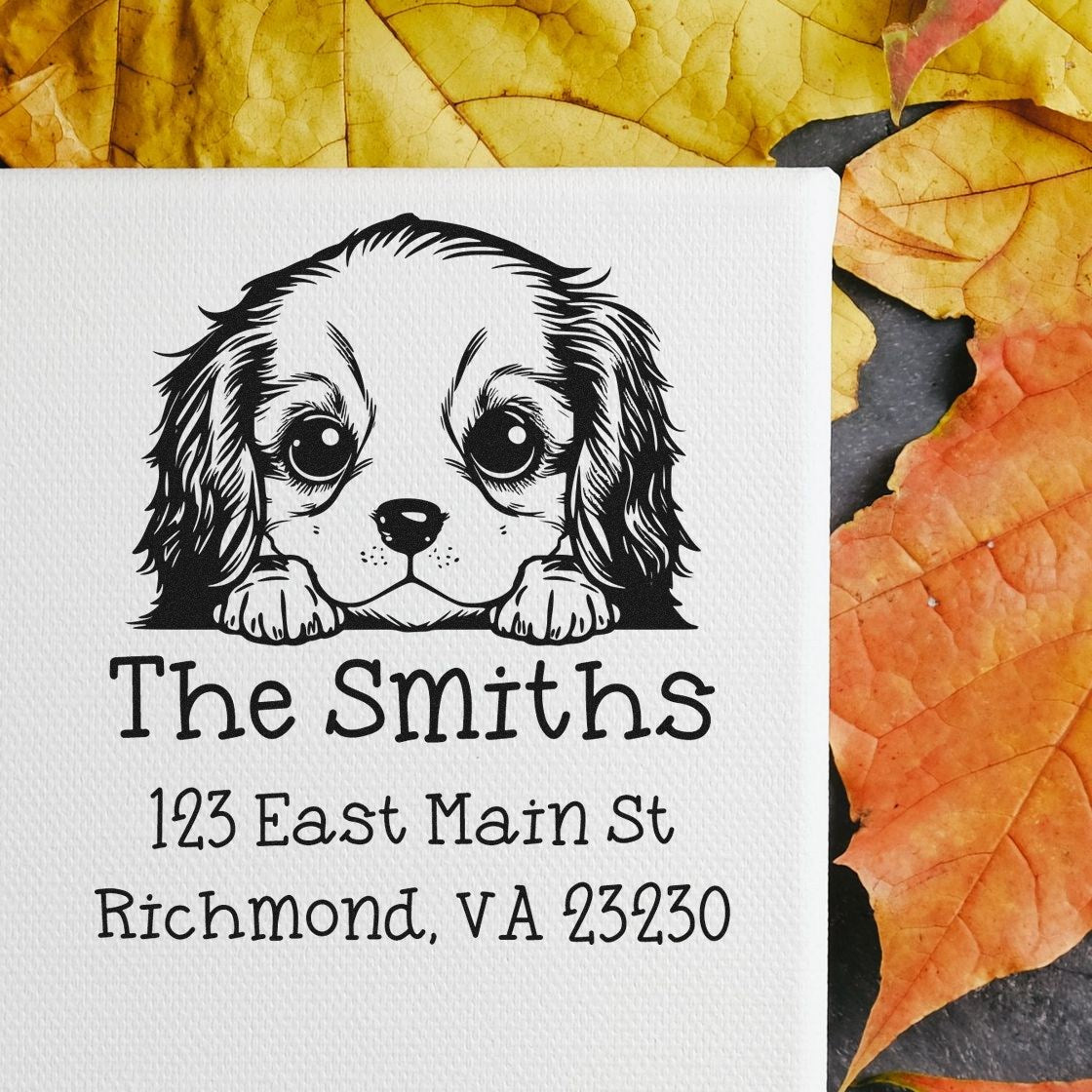 Wood Handle Cavalier King Charles Spaniel Puppy Custom Home Address Stamp