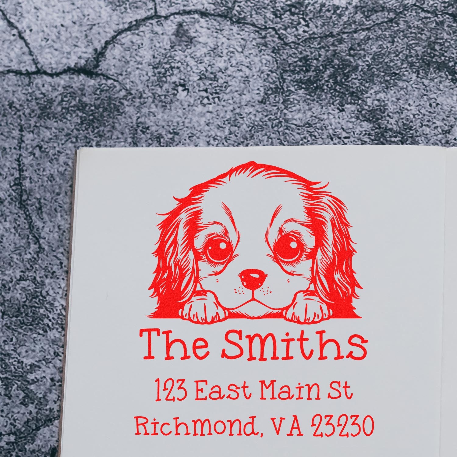 Wood Handle Cavalier King Charles Spaniel Puppy Custom Home Address Stamp