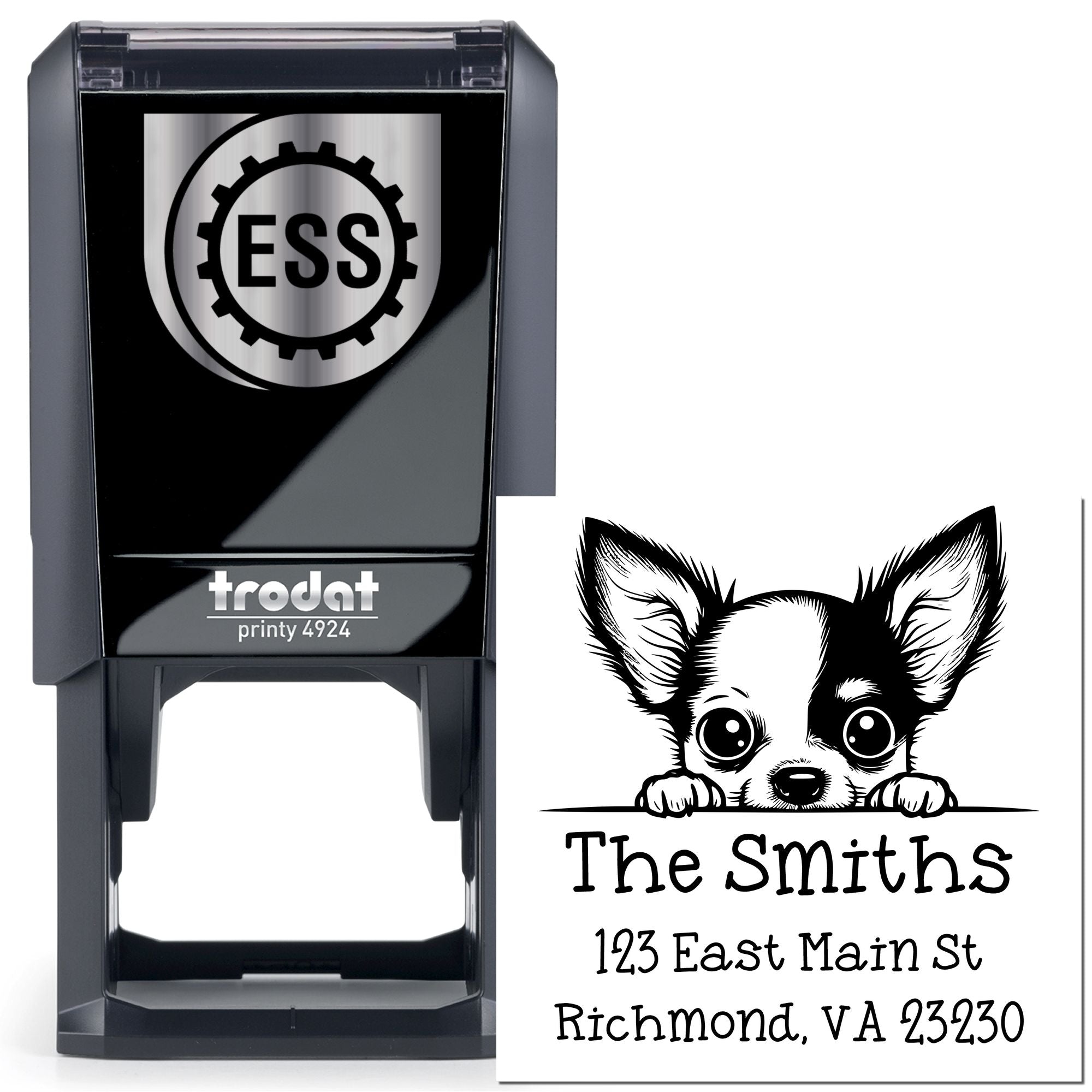 Self-Inking Chihuahua Peeking Puppy Mailing Address Stamp