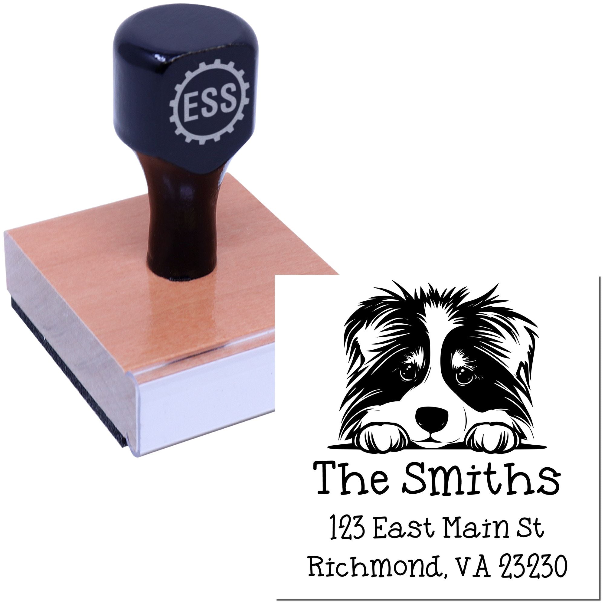 Wood Handle Collie Puppy Customized Return Address Stamp