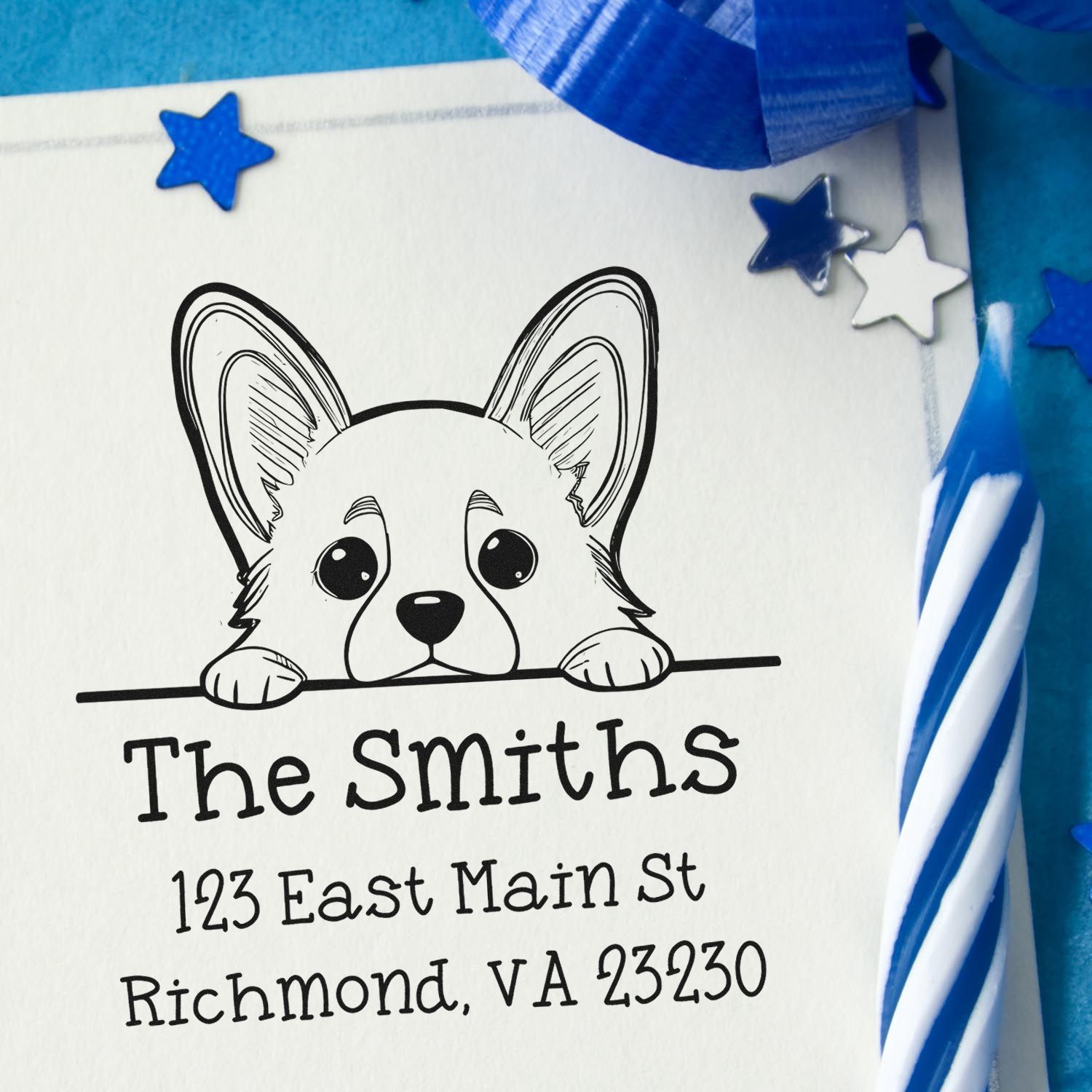 Wood Handle Corgi Puppy Customized Name and Address Stamp