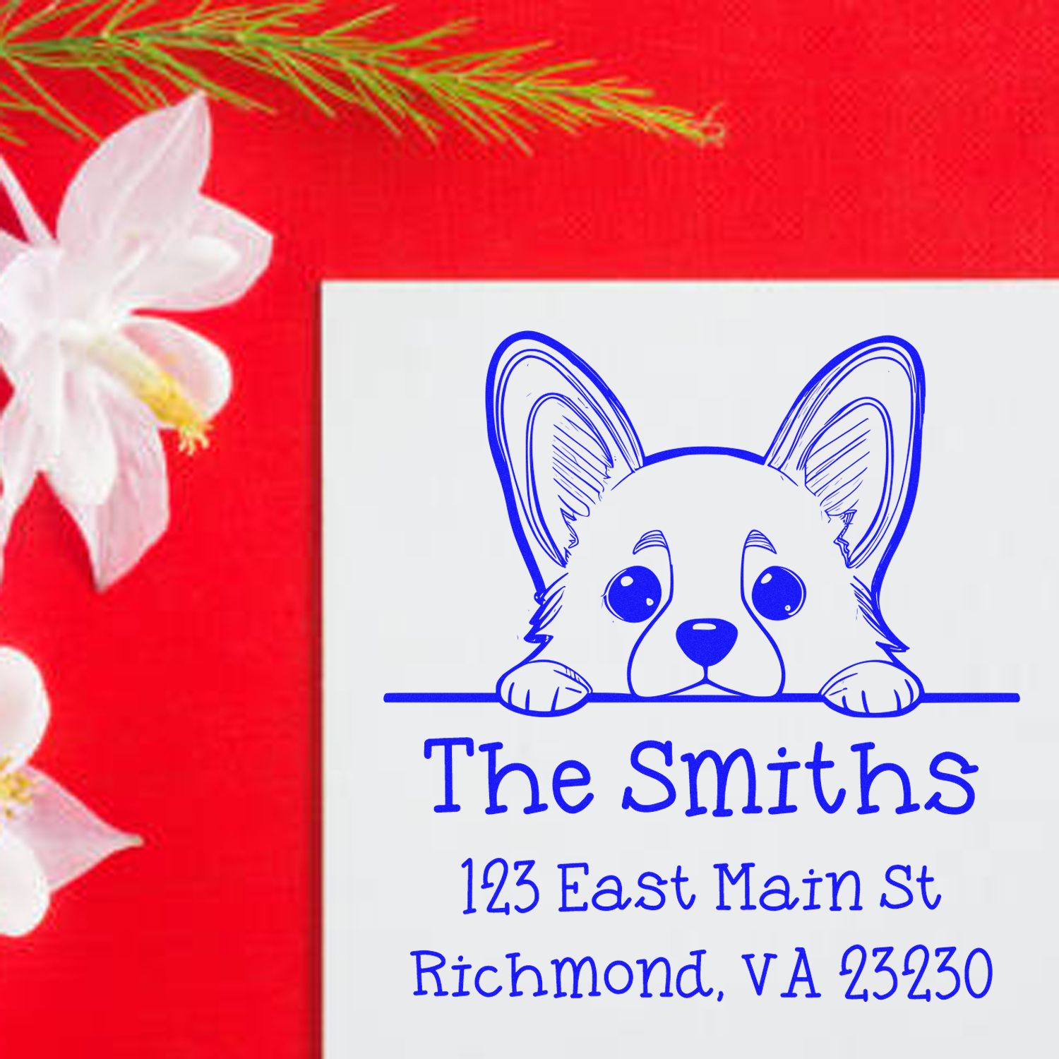 Wood Handle Corgi Puppy Customized Name and Address Stamp