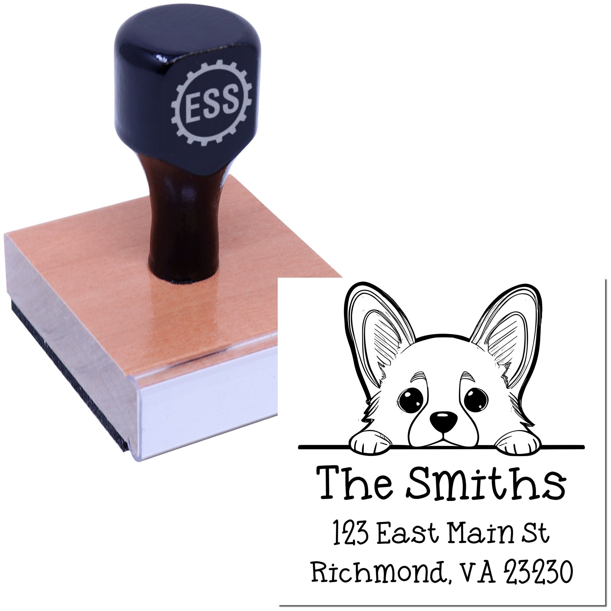 Wood Handle Corgi Puppy Customized Name and Address Stamp