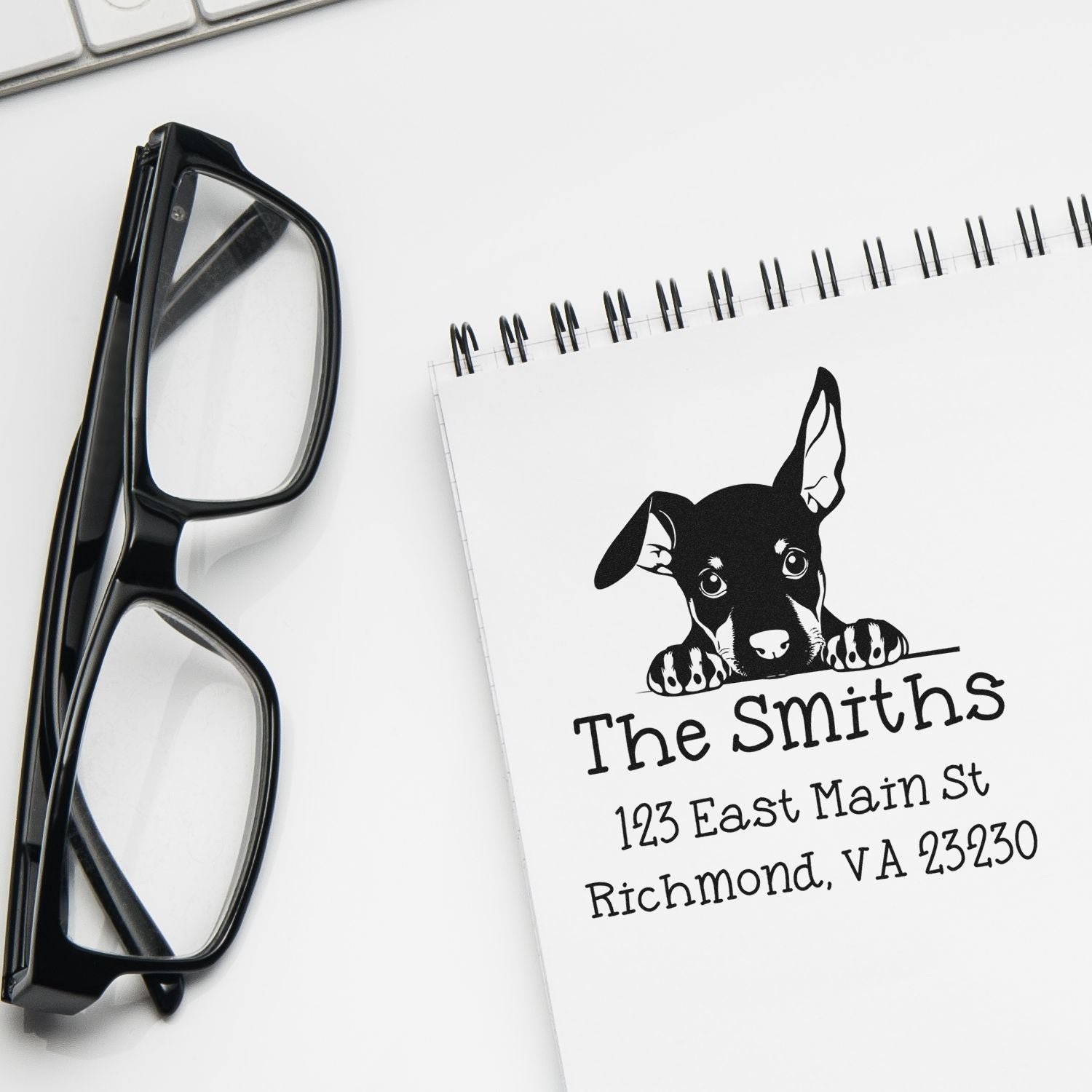 Self-Inking Doberman Pinscher Peeking Puppy Custom Home Address Stamp