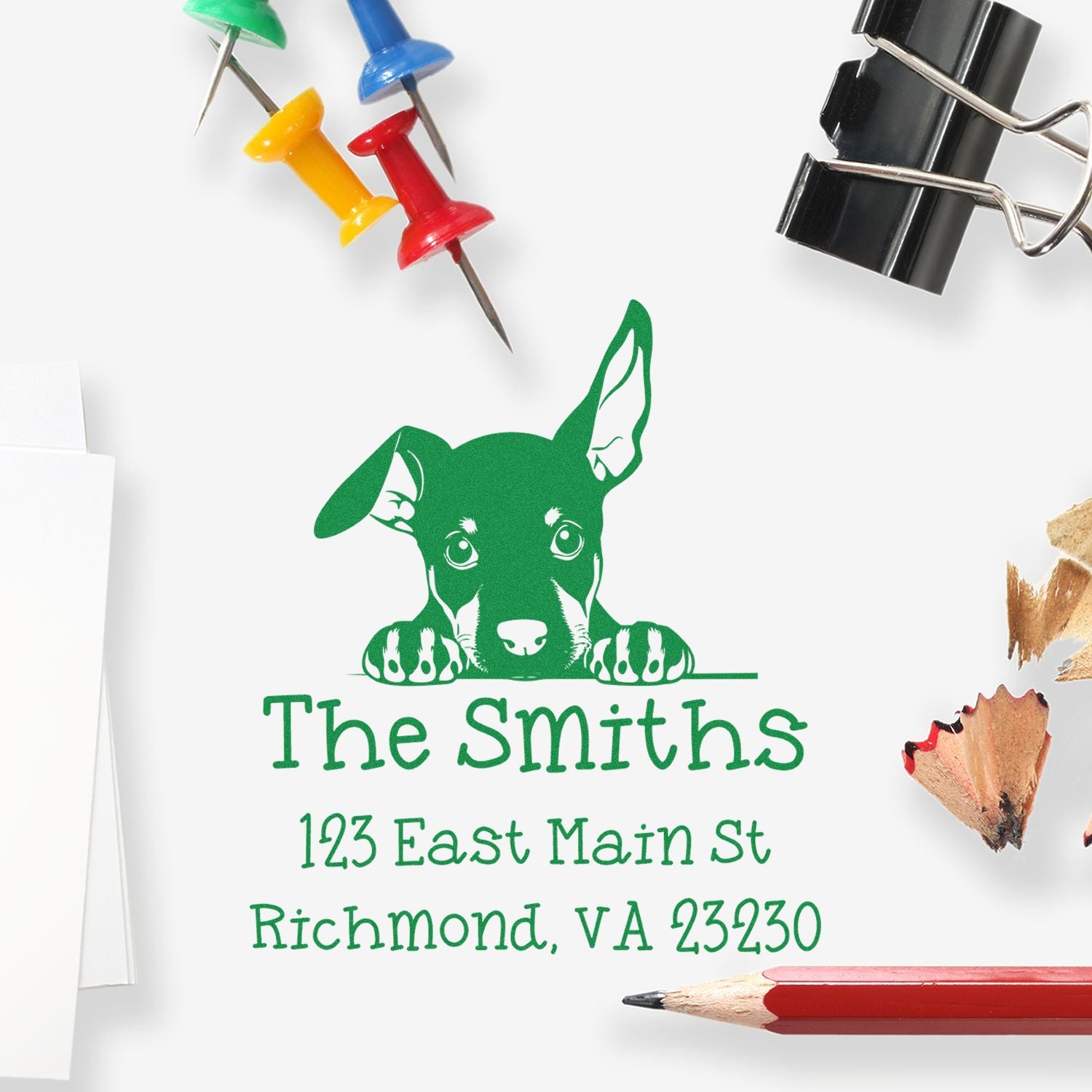 Wood Handle Doberman Pinscher Puppy Customized New Home Address Stamp