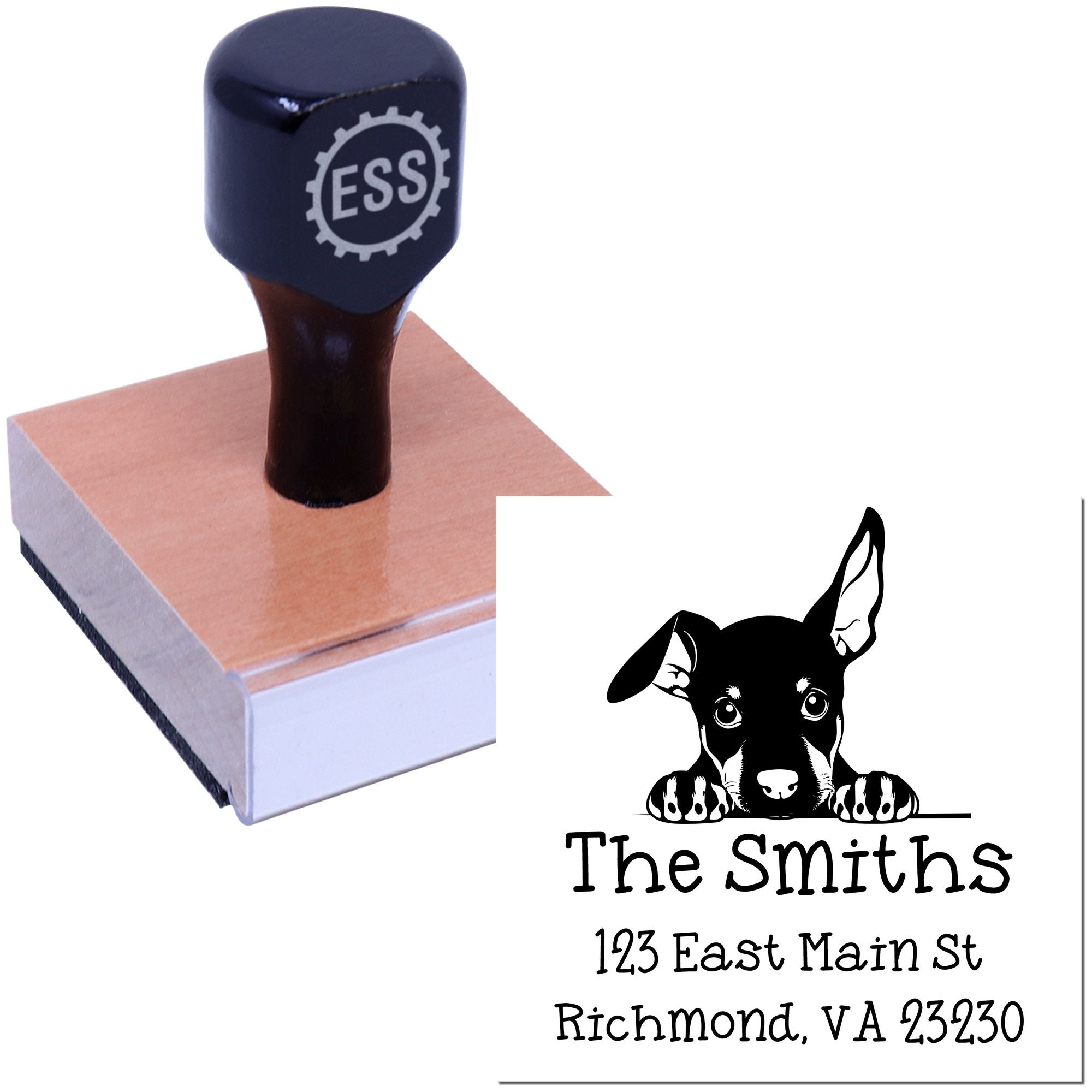 Wood Handle Doberman Pinscher Puppy Customized New Home Address Stamp