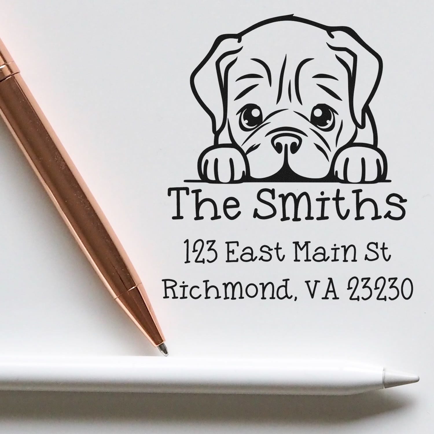 Wood Handle Dogue De Bordeaux Puppy Customized Mailing Address Stamp