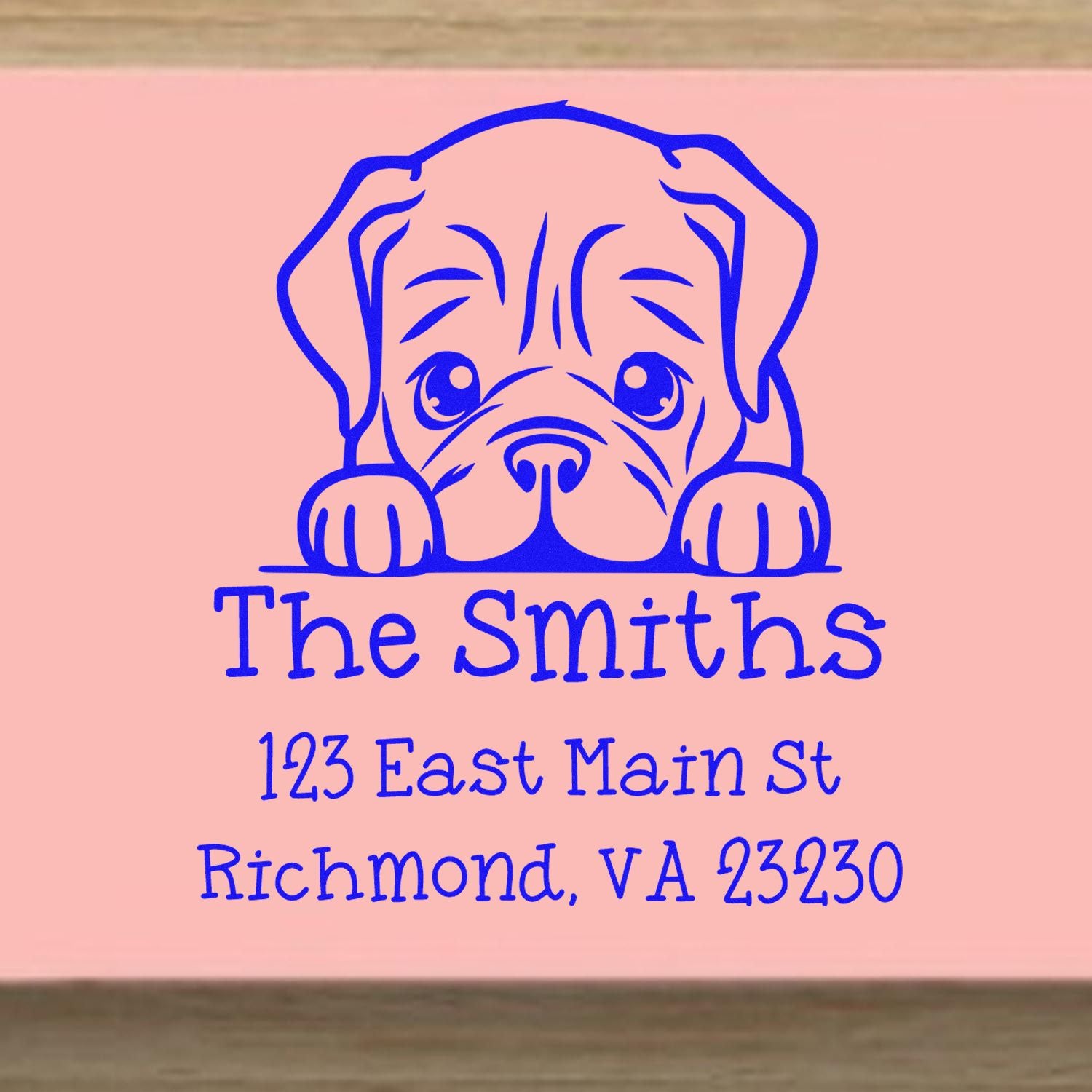 Wood Handle Dogue De Bordeaux Puppy Customized Mailing Address Stamp