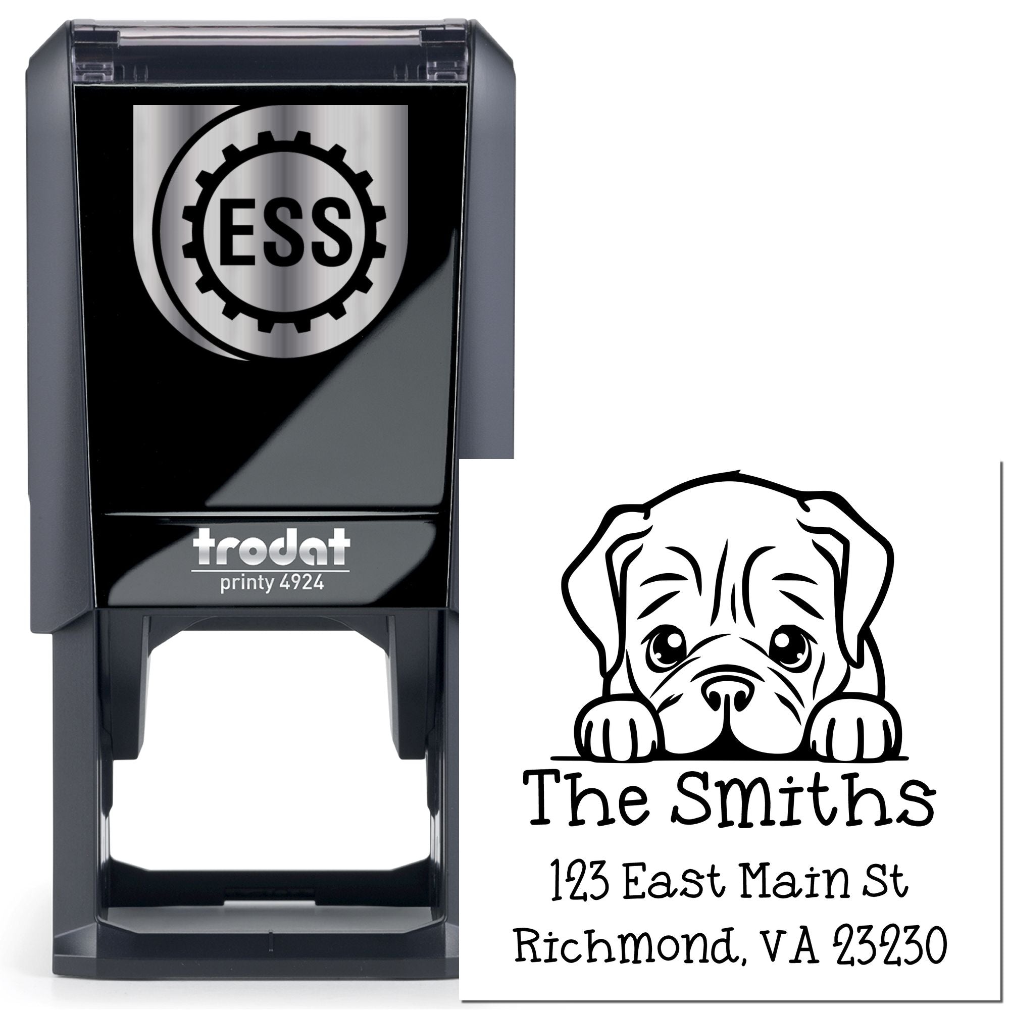 Self-Inking Dogue De Bordeaux Peeking Puppy Custom Address Return Stamp