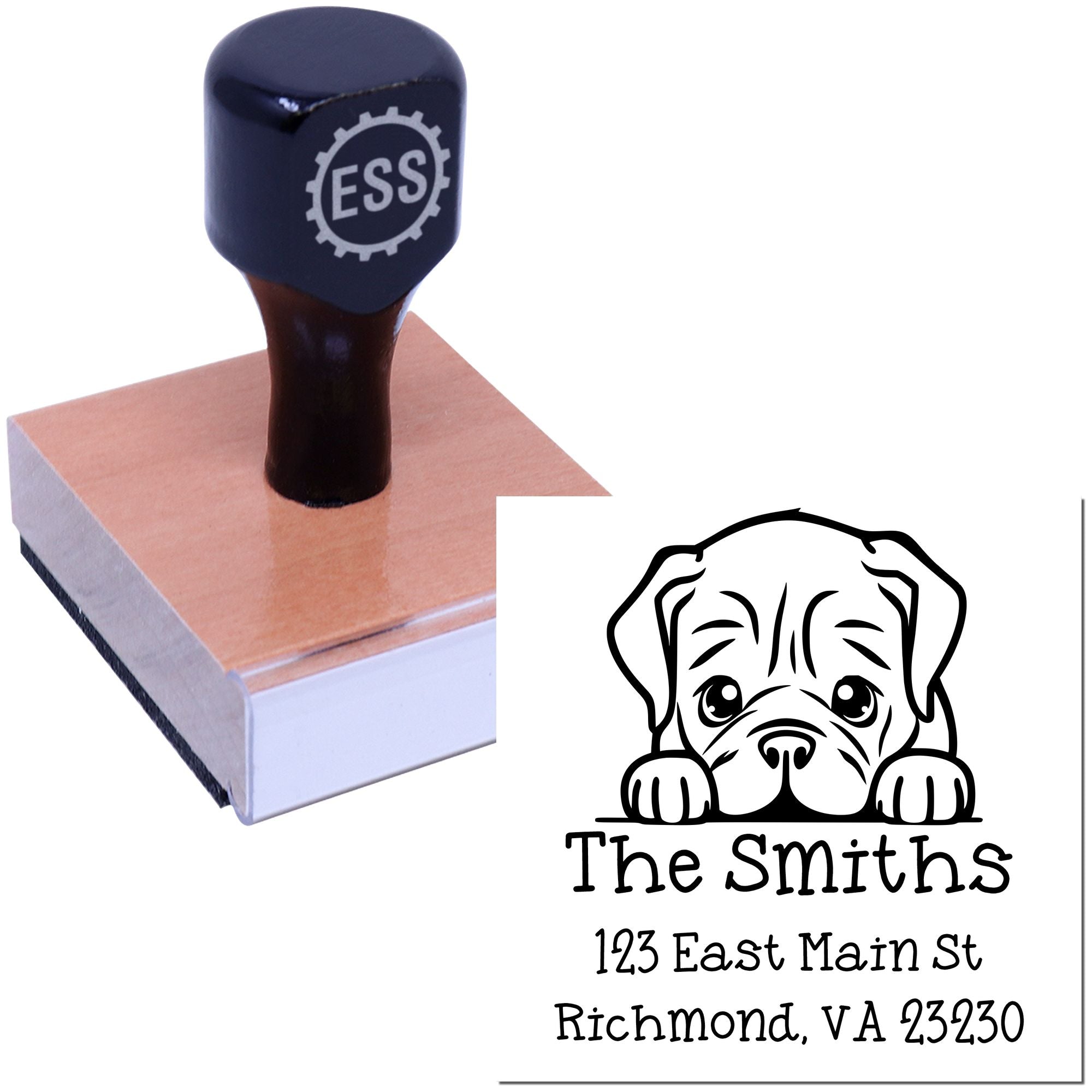 Wood Handle Dogue De Bordeaux Puppy Customized Mailing Address Stamp