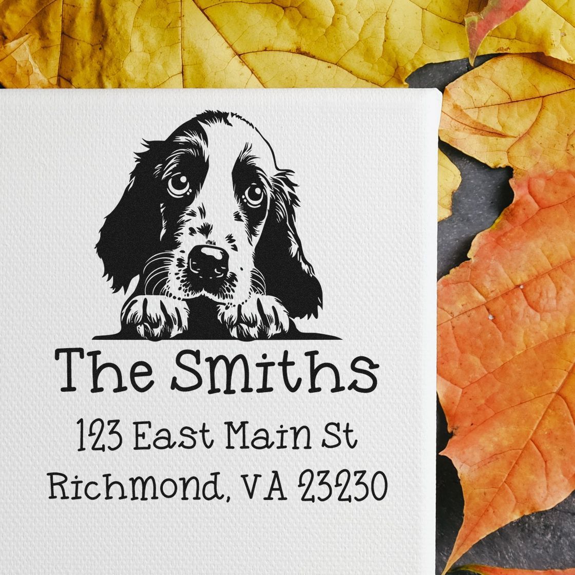 Wood Handle English Cocker Spaniel Puppy Customized Home Address Stamp