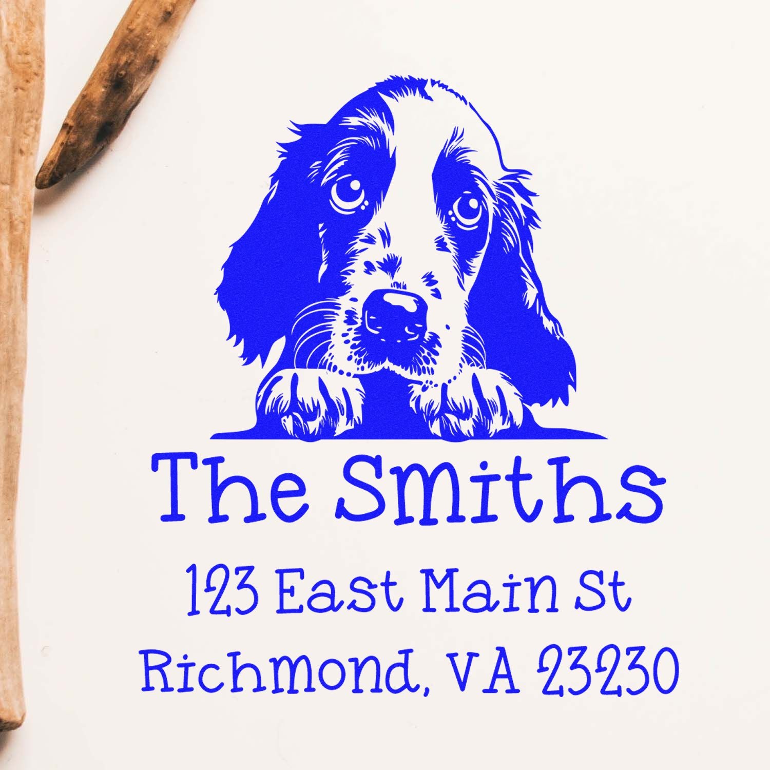 Wood Handle English Cocker Spaniel Puppy Customized Home Address Stamp