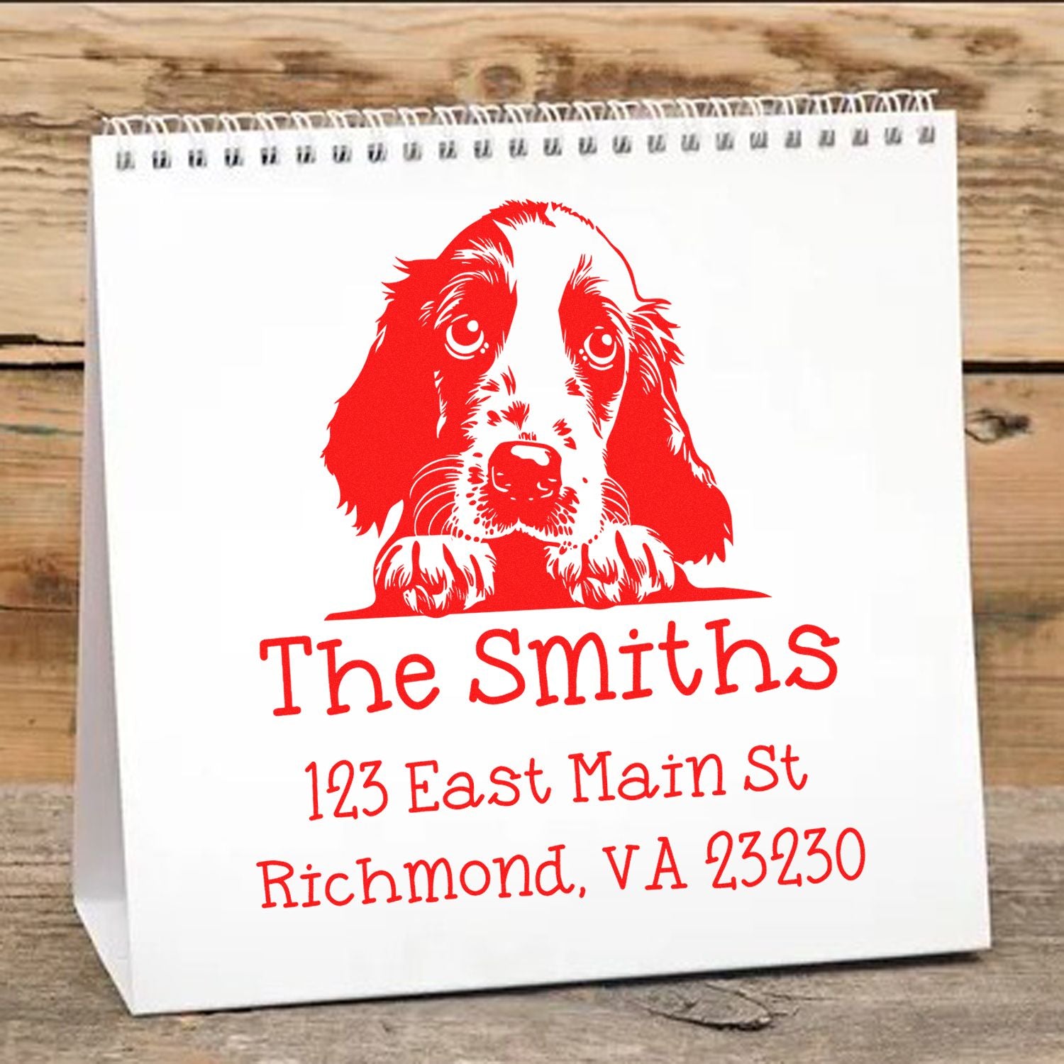 Wood Handle English Cocker Spaniel Puppy Customized Home Address Stamp